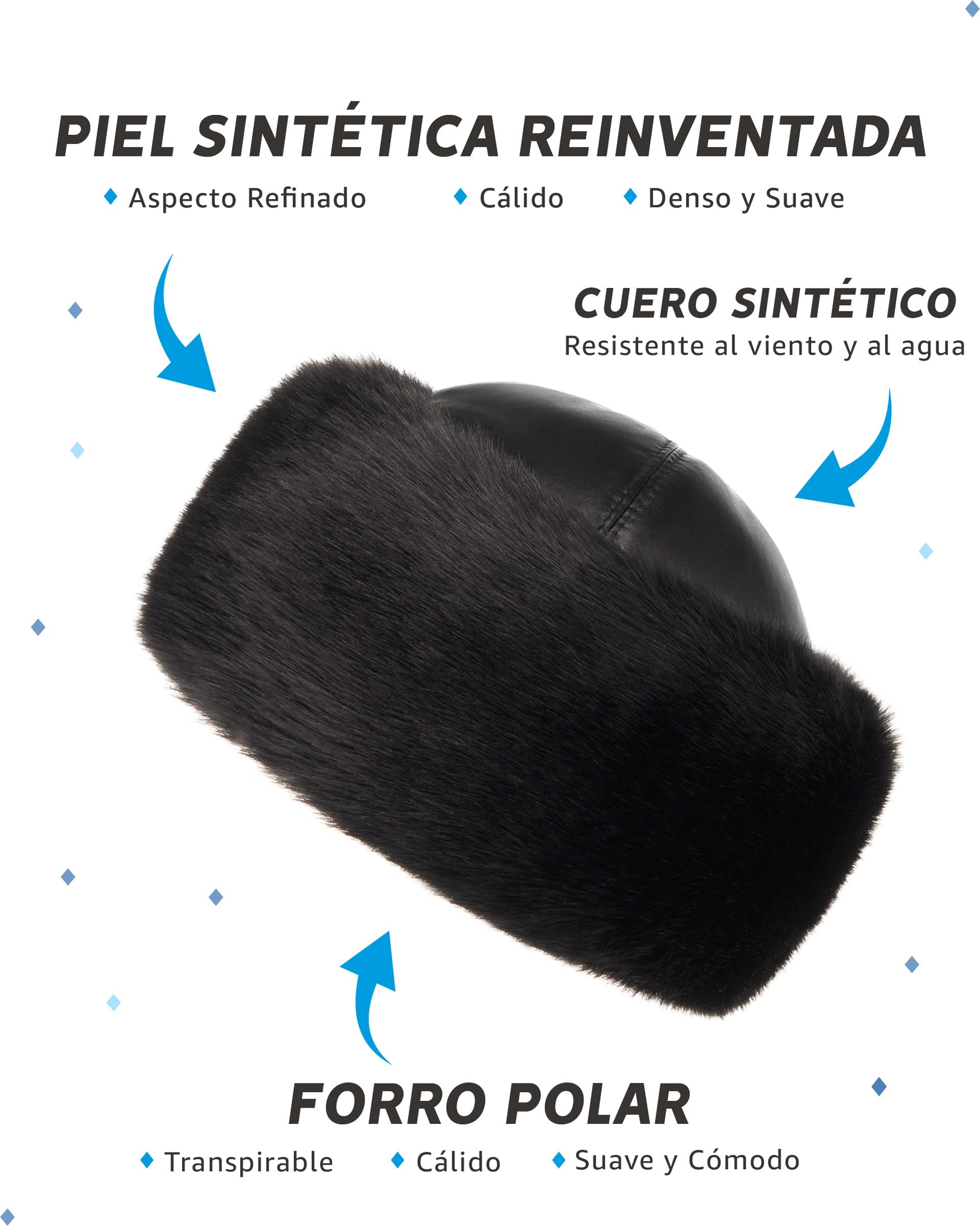 Futrzane Siberian Gorro Mongol - Sombrero con Cuero y Piel Sintetica para Mujer