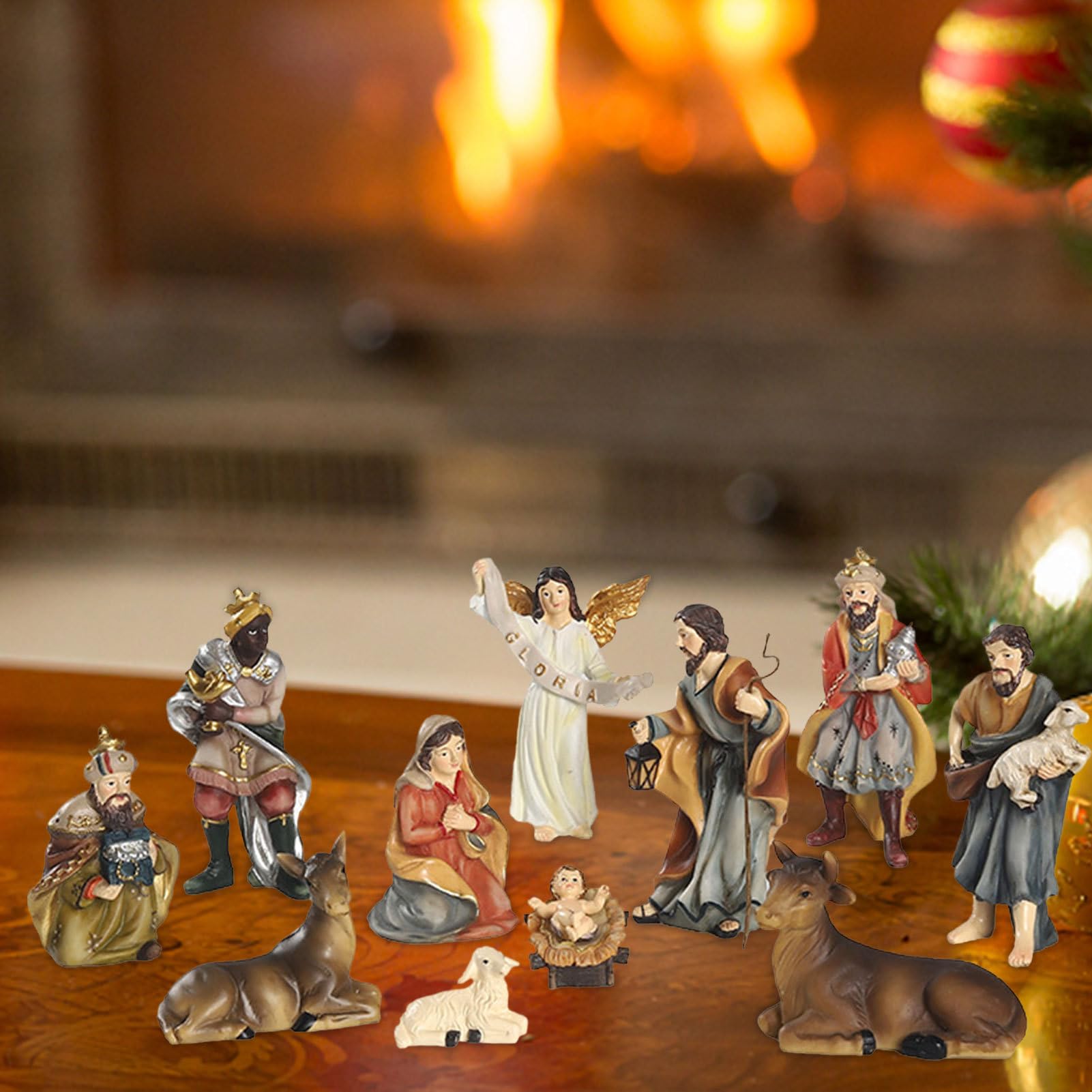 Set di 11 presepi fatti a mano, statuetta sacra famiglia in resina