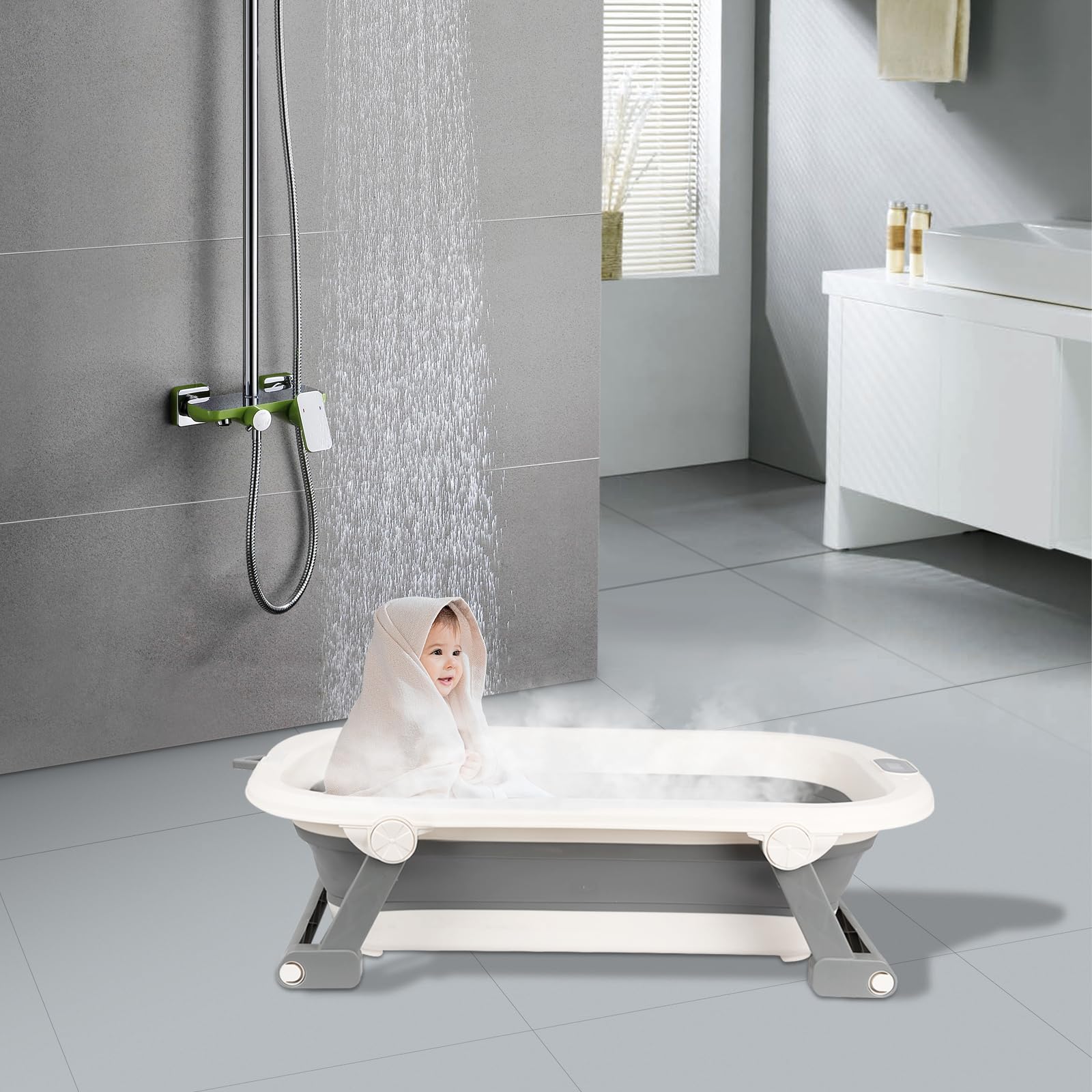 Baignoire Bébé Pliable avec Thermomètre Digital Compacte Portable