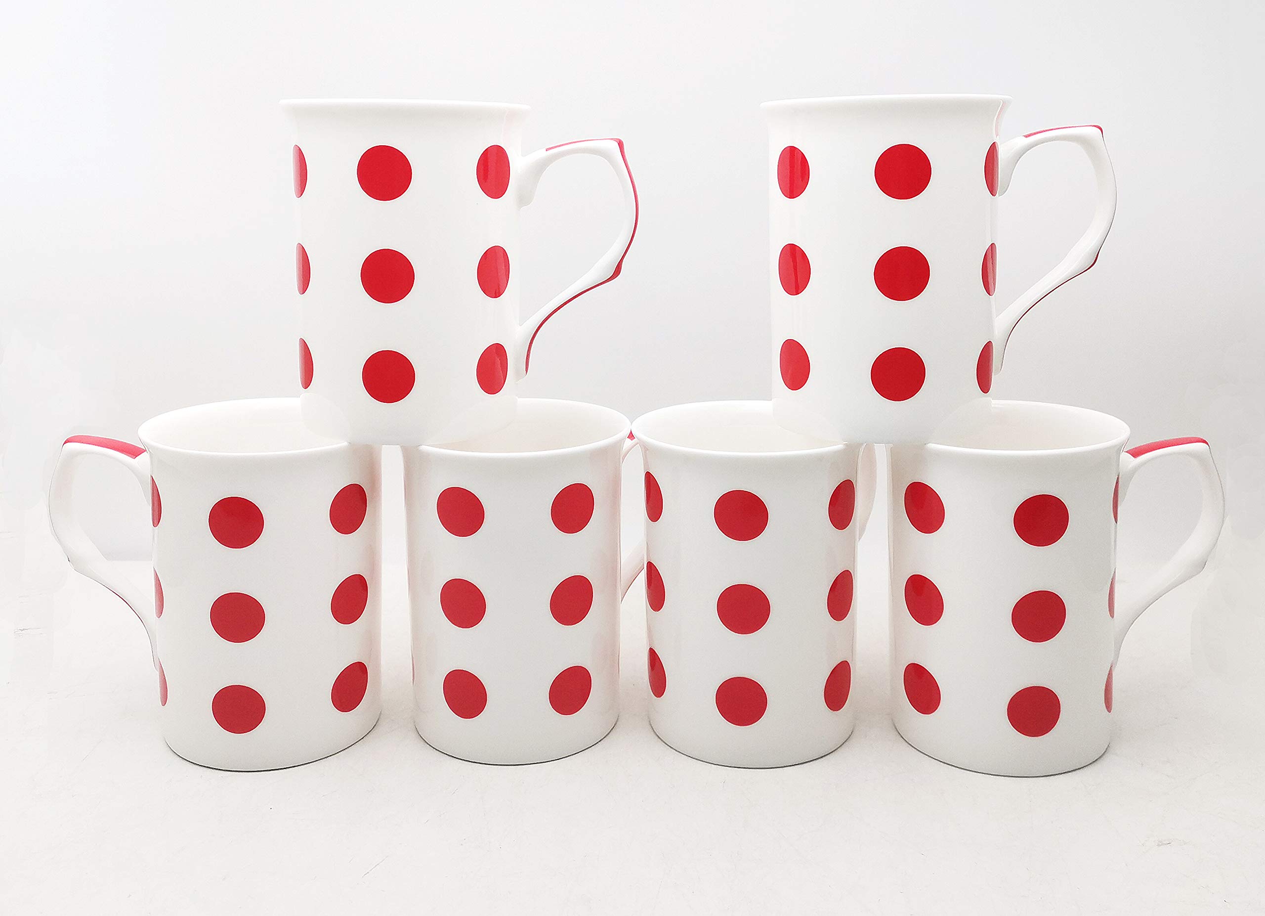 Chinacave Red Fine Bone China Spots Mugs 10Oz
