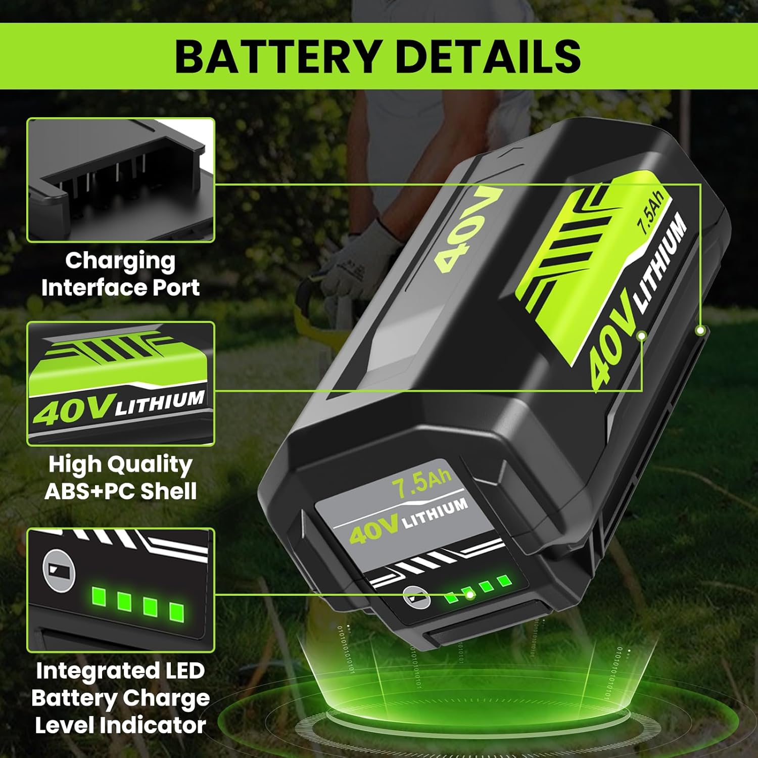 2Pack 7.5Ah OP4026 Replacement for Ryobi 40V Battery and OP401 Charger, Compatible with Ryobi 40 Volt Lithium Battery OP40201 OP4040 OP40404 (7.5Amps-3PC) - Image 3