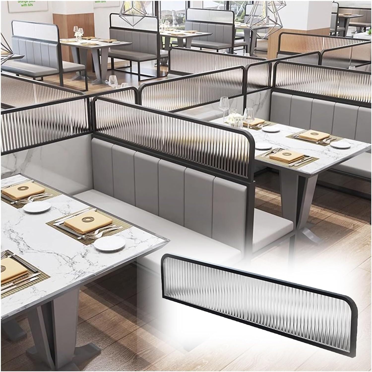 Cloison de séparation de bureau en verre à rayures – Clôture élégante pour comptoir de restaurant (noir 30 x 100 cm) – Séparateur d'intimité idéal pour les salles à manger et les bureaux