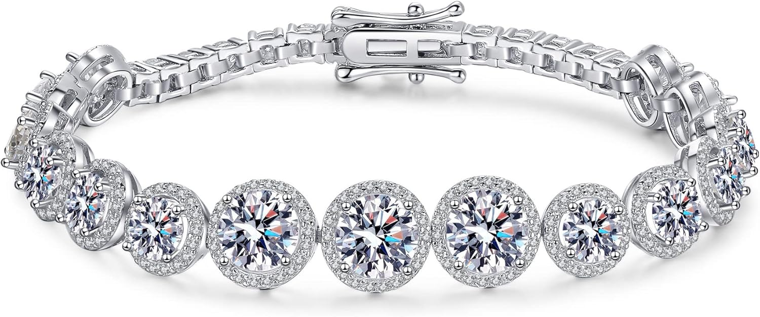 10.1CT-11.1CT Moissanite Tennis Bracelet 18K White Gold Plated 925 Sterling Silver Round Brilliant Cut D Color VVS1 Simulated Diamond Bracelets