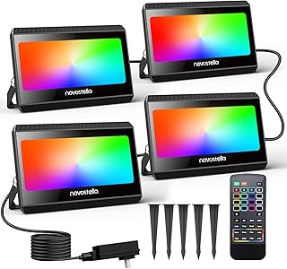 NOVOSTELLA RGB LED Flood Light Outdoor, Halloween Color Changing Landscape Lighting with Remote, Color Flowing, 2700K White, IP66 40W RGBW Uplighting for Christmas, Floodlights for House Garden Yards