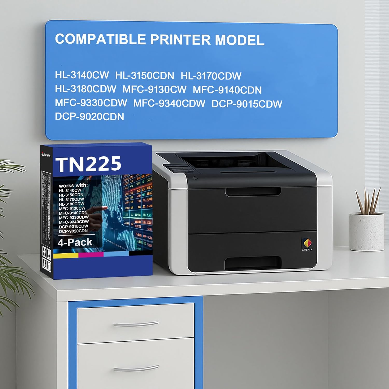 TN225 Toner Cartridges High Yield - Replacement for Brother TN221 TN-225 Toner Works with HL-3140CW HL-3150CDN HL-3170CDW HL-3180CDW MFC-9130CW MFC-9140CDN MFC-9330CDW MFC-Printer, (4-Pack, BK/C/M/Y) - Image 2