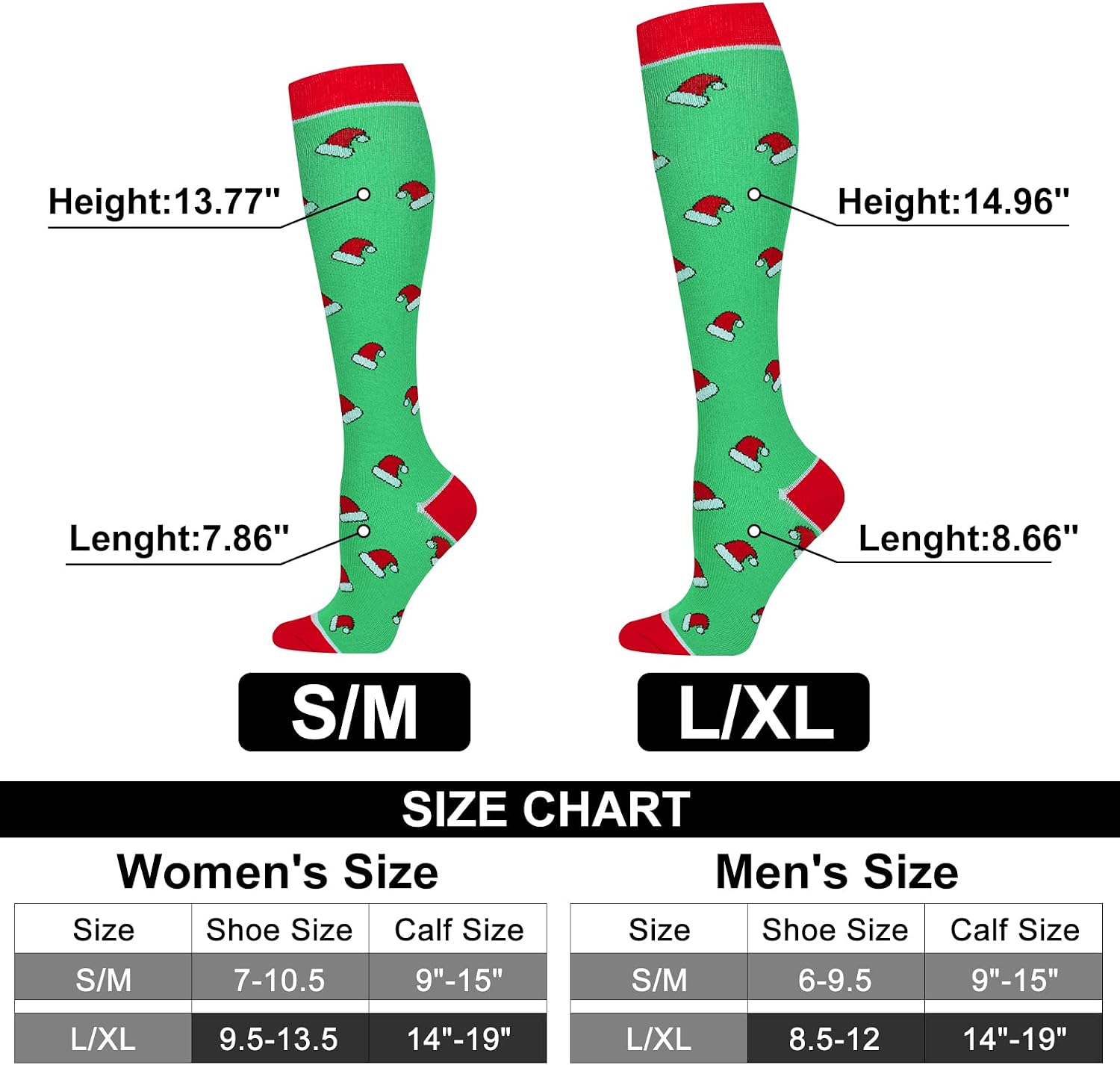 6 Pair Christmas Compression Socks for Women & Men, Knee High Compression Socks 20-30 mmHg for Nurses, Travel, Pregnancy, Christmas(L/XL)