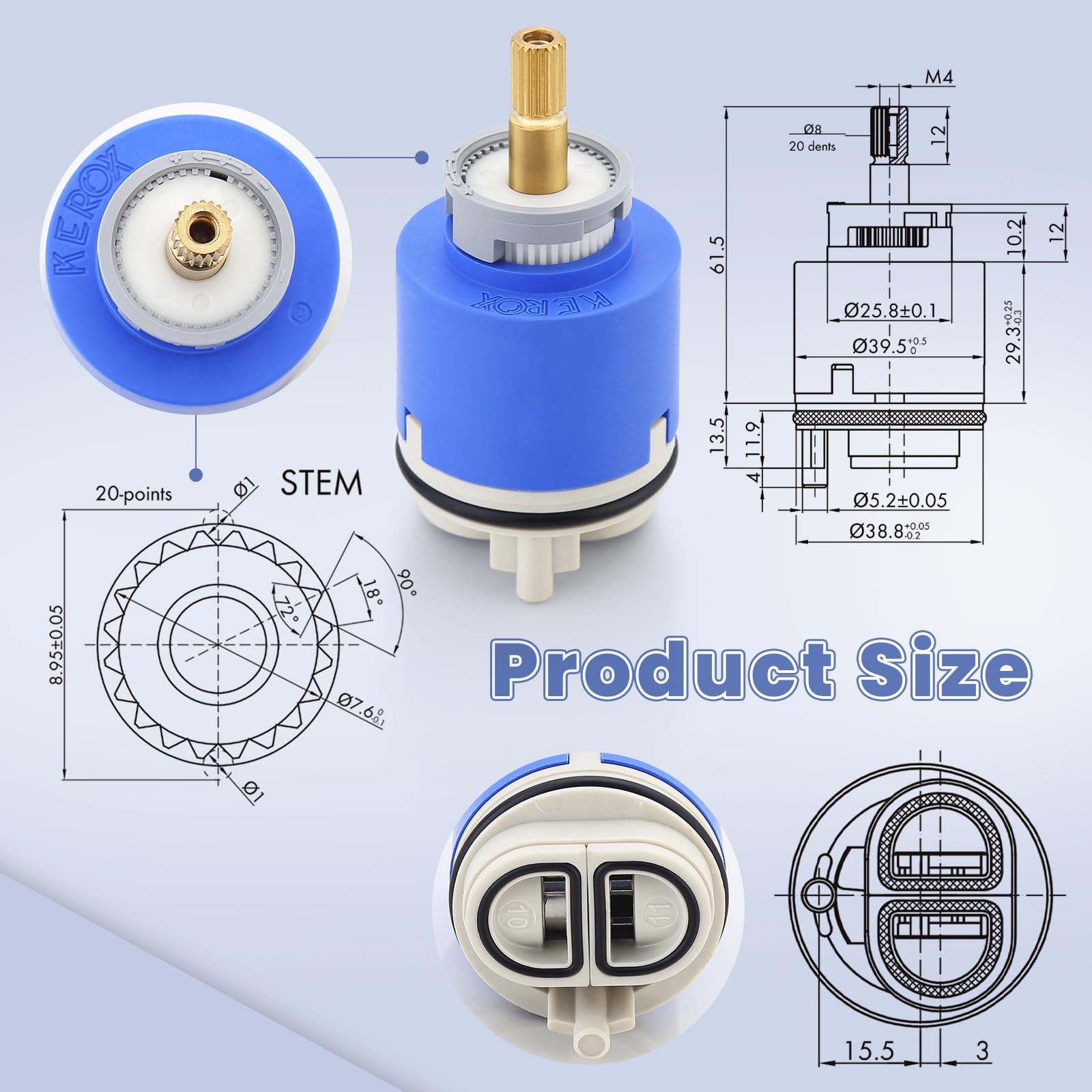 Kerox PBR 40 - Cartucho de repuesto compatible con La Torre, Cascade & Nobili, cartuchos de mezcla de cerámica para cocina y baño con equilibrio de presión, palanca única y giratorio