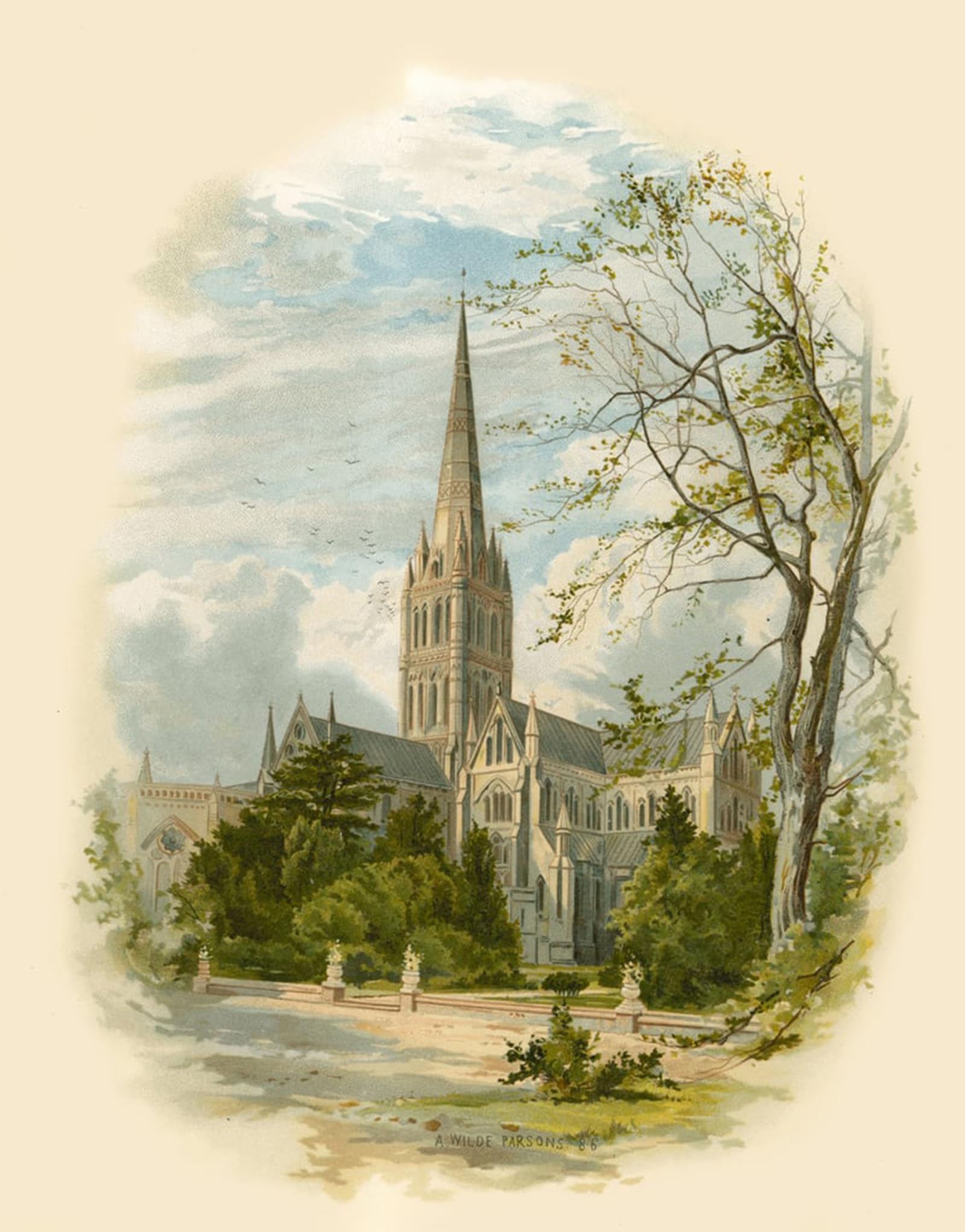 ARTXLXXBN Famous Print Painting Colorful Art Print Salisbury Cathedral From the Bishop's by Arthur Wilde Parsons Canvas Art Decorations for Home Decor 60x90cm