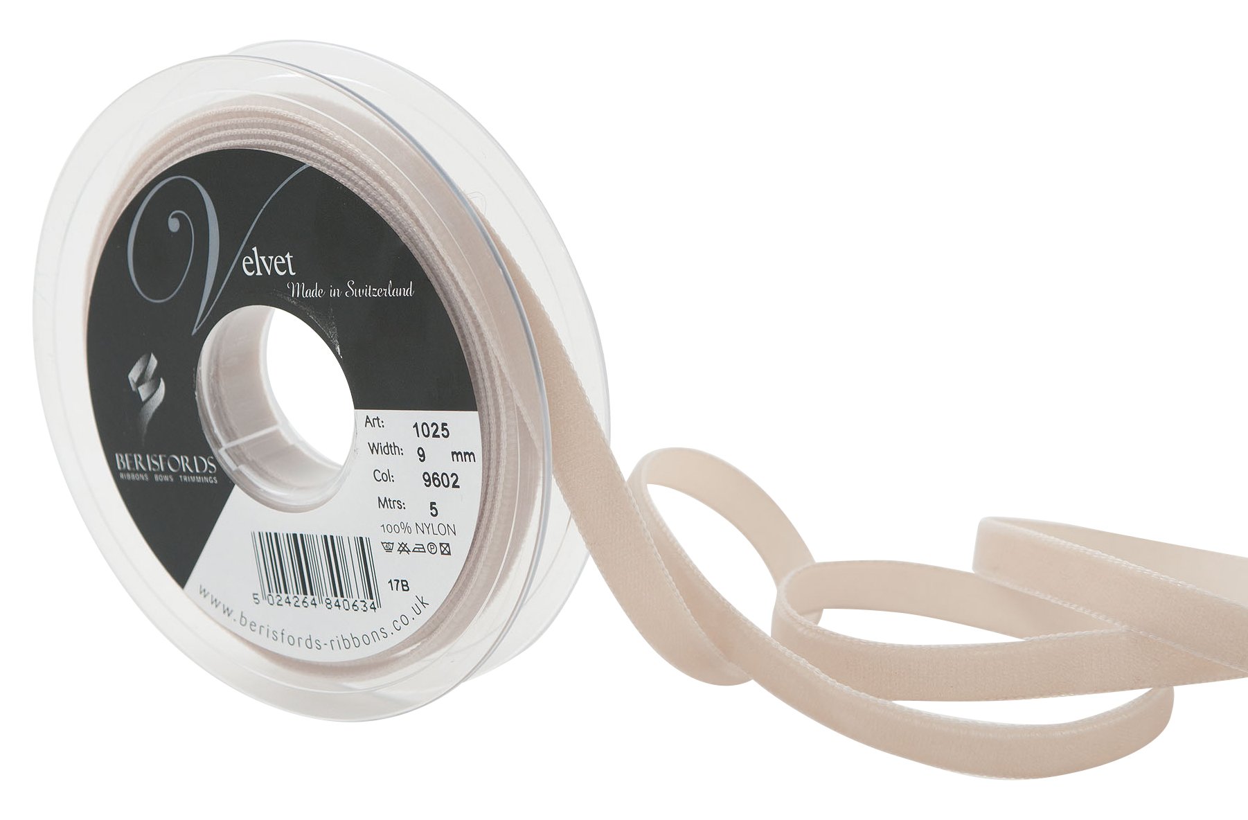 Berisfords Velvet Ribbon, Blonde, 102 x 15 x 102 cm