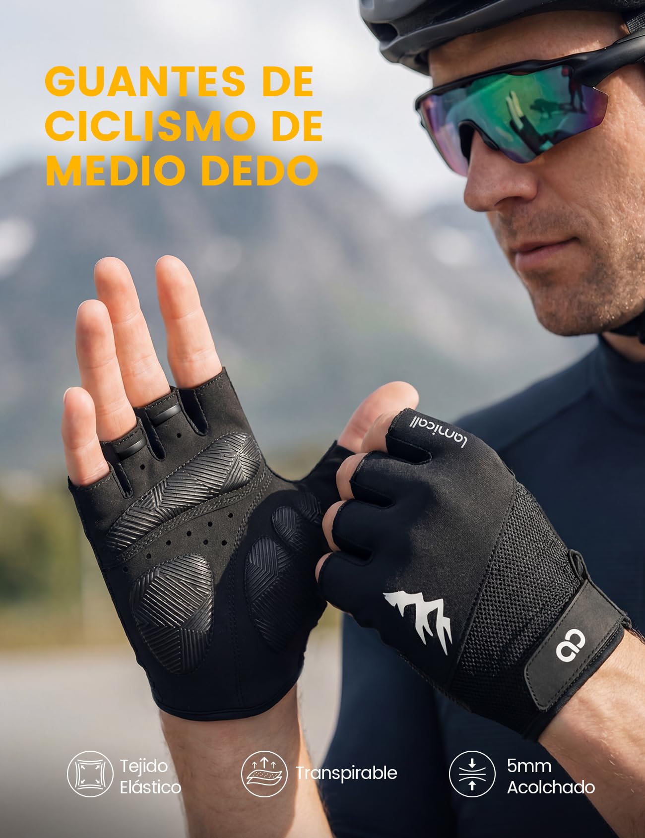 Lamicall Guantes de Ciclismo de Medio Dedo para Hombre y Mujer, Guantes de Gimnasio - [Amortiguador & Transpirable] Secado Rápido, Guantes MTB, Guantes de Verano para Bicicleta Montaña, Moto, Gimnasio - 3