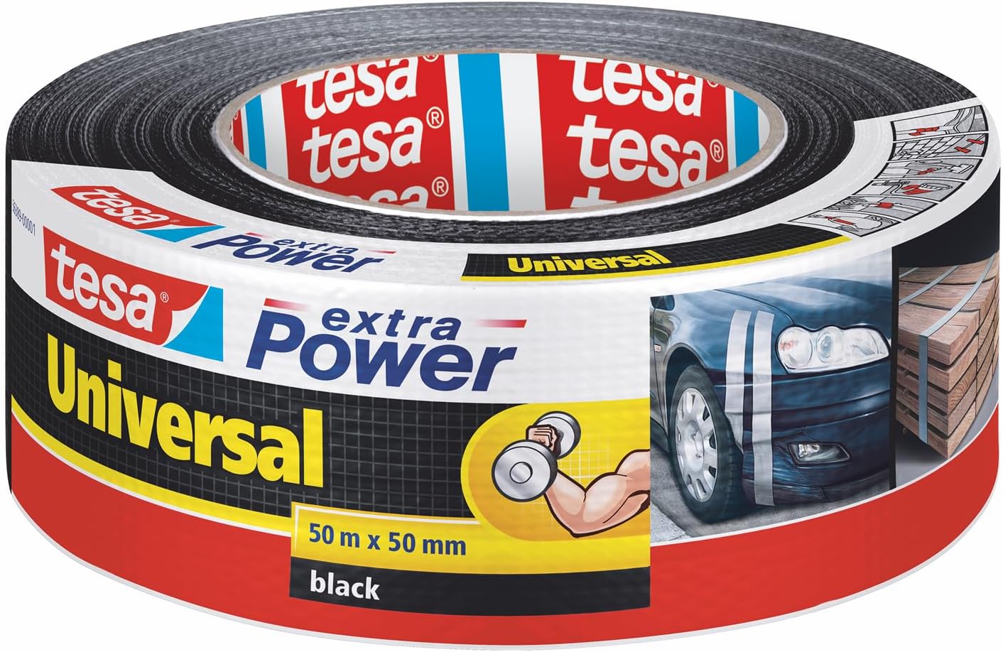 tesa Extra Power Universal Duct Tape - Adhesive Tape with Extra Strong Hold and Versatile Use - for Repairs, Fastening, Sealing and More - Black - 1 roll - 50 m x 50 mm