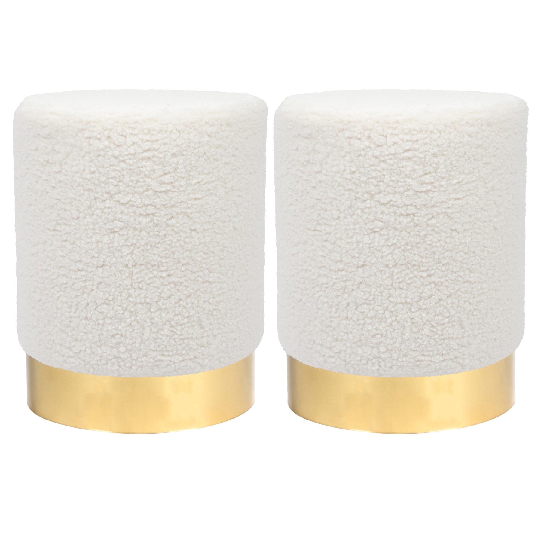 Harbour Housewares Boucle Round Foot Stools - Yellow with Gold Base - Pack of 2 - Small Modern Dressing Table Pouffe Footstool Vanity Seats Vanity Chairs Footstools for Living Room, Bedroom