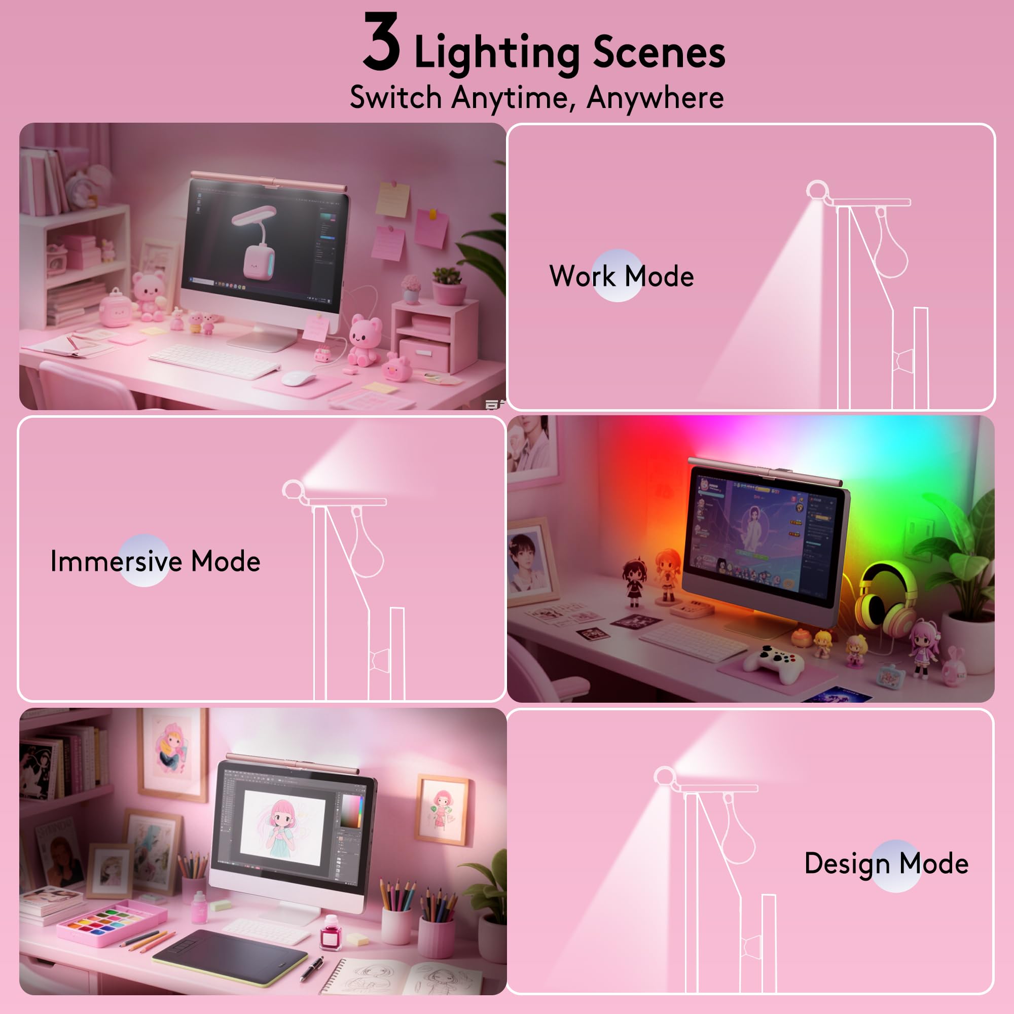 Besiost Tavolo Trucco Rosa Con Armadio, Cassetti E Luci LED | 60 Cm Con Stazione Di Ricarica USB - 3