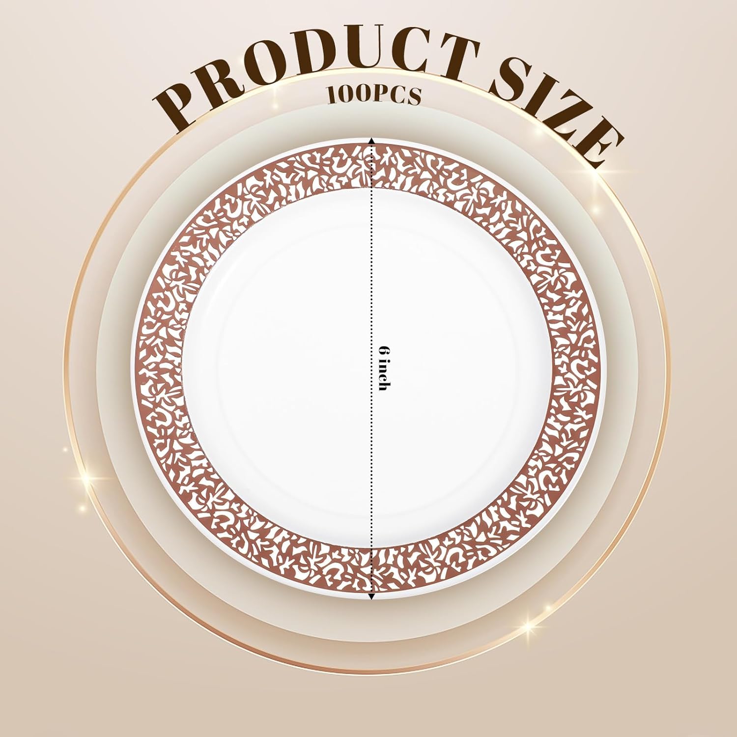 Skylety 100 Pcs Rose Gold Plastic Plates 6 Inch Lace Dessert White and Rose Gold Disposable Plates Plastic Salad Plates Appetizer for Party Birthday Wedding