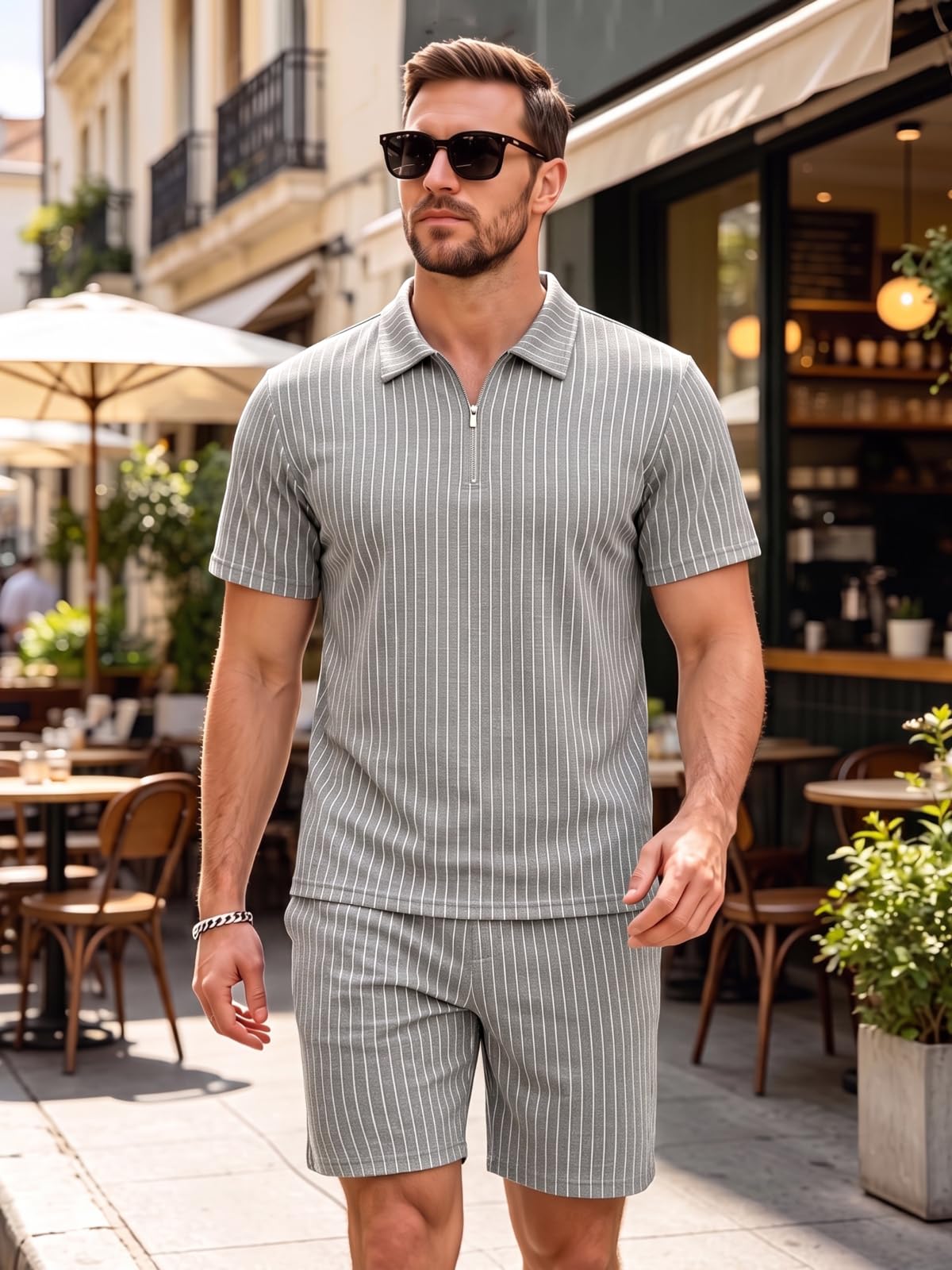 Heyfanee Sommer Outfit Herren 2-Teiler Set Zweiteiler Kurze Hose Männer