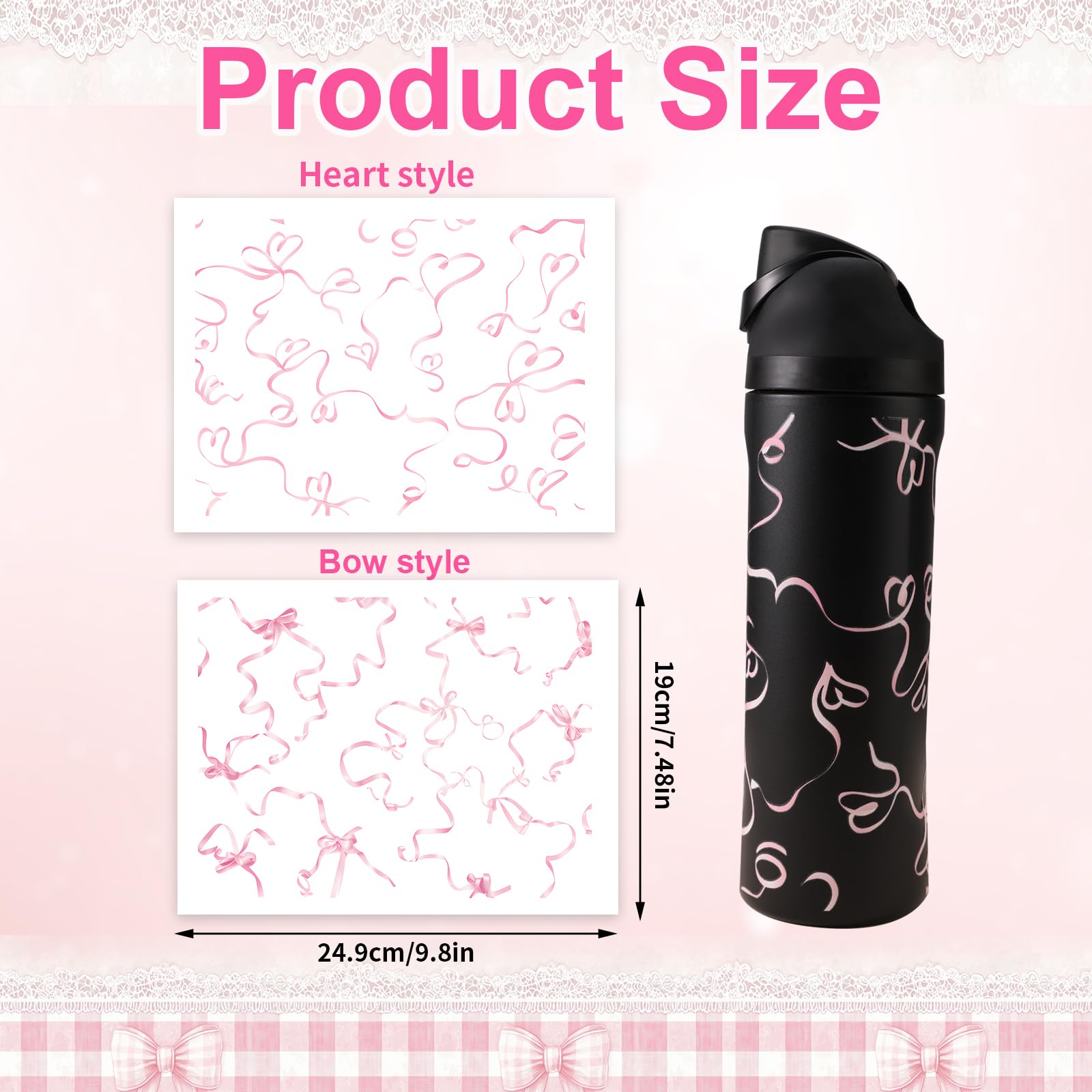 Lyreh 2pcs Bows Stickers for Owala Cute Tumbler Decals Glass Cup Bows Decals Cute Coquette Tumbler Stickers Love Water Bottle Accessories Compatible with Owala 24oz Water Bottles (Pink) - Image 2