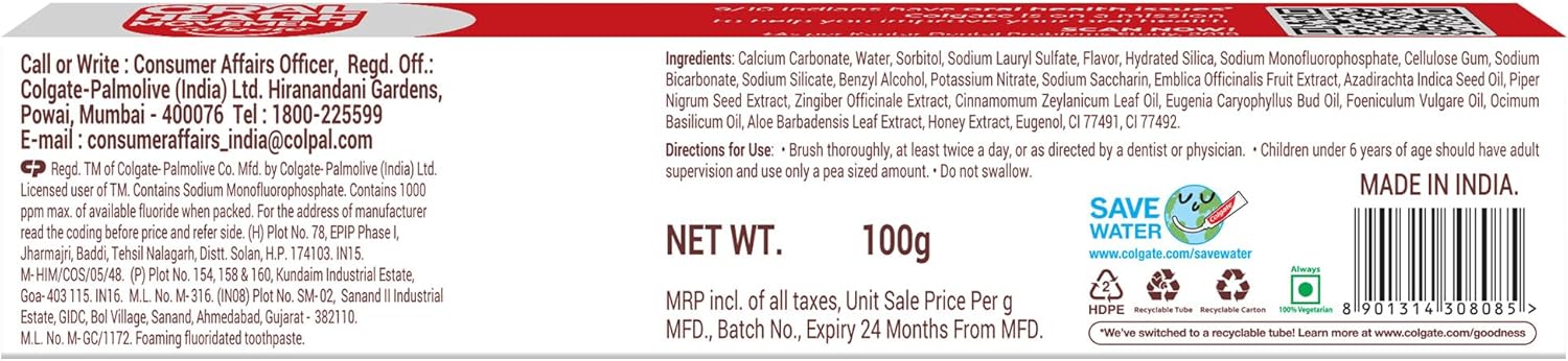 Colgate Swarna Vedshakti 100g Toothpaste, Massage, Freshness, Strengthening, Clean, Diabetes, Bad Breath Toothpaste