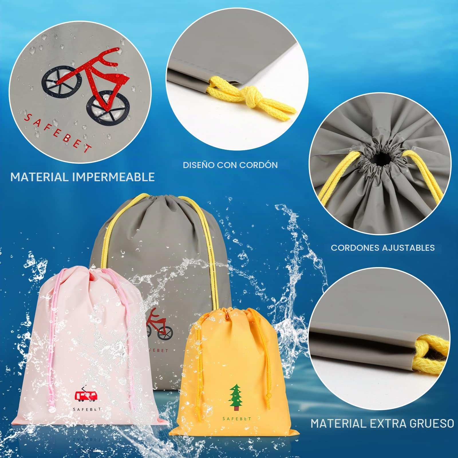 Annhao Bolsa Impermeable con Cordón, 10 Pcs Bolsas Cuerdas Deporte Gimnasio, Bolsa Impermeable Guarderia, Bolsas de Almacenamiento de Viaje para Infantil Adulto para Ropa, Merienda, Zapatos