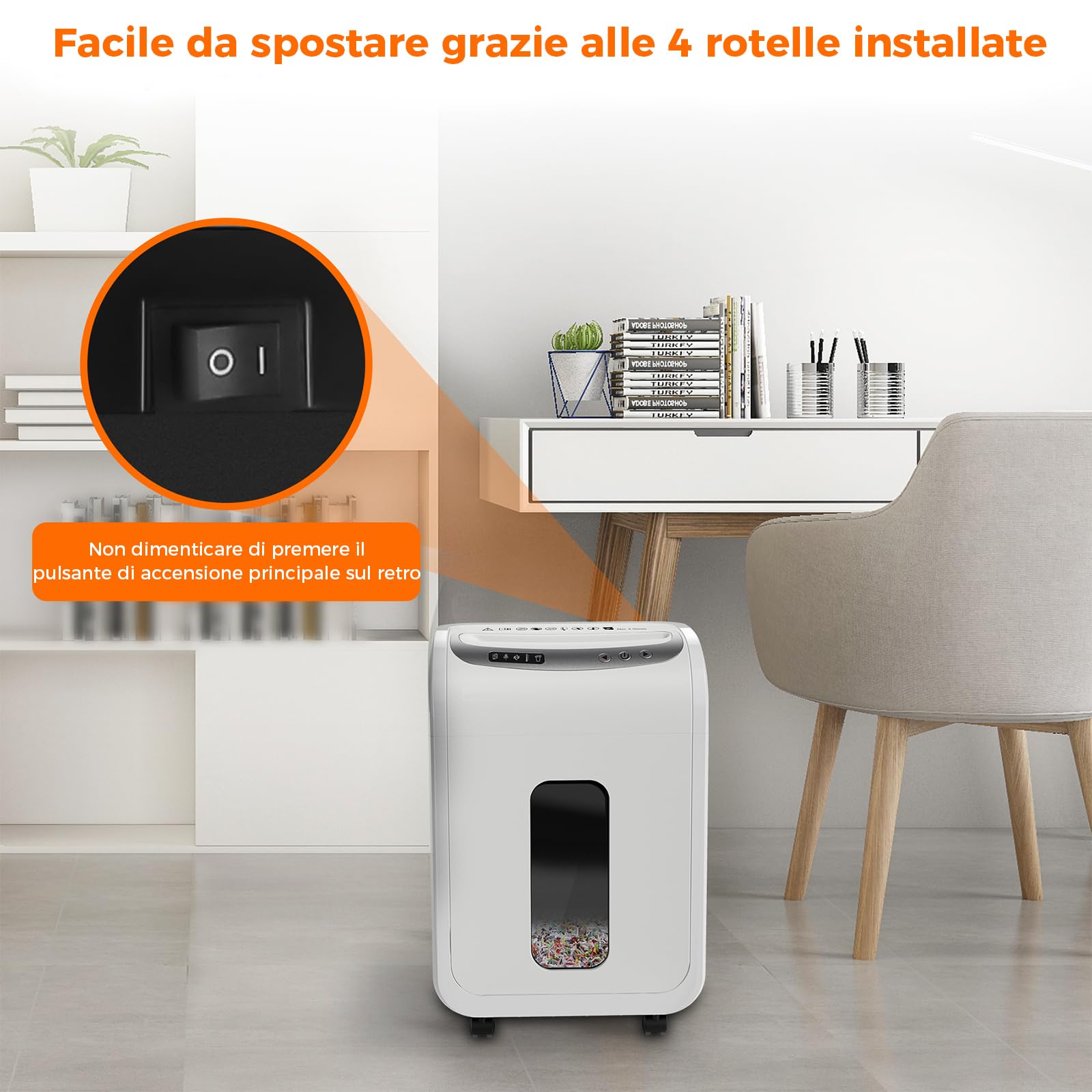 VidaTeco Tritadocumenti 9 Fogli Micro-Cut P-5 20L per Ufficio e Home Office | Distruggidocumenti con Triturazione a Microtaglio,20 Litri Distrugge CD e carte di credito Graffette Bianco