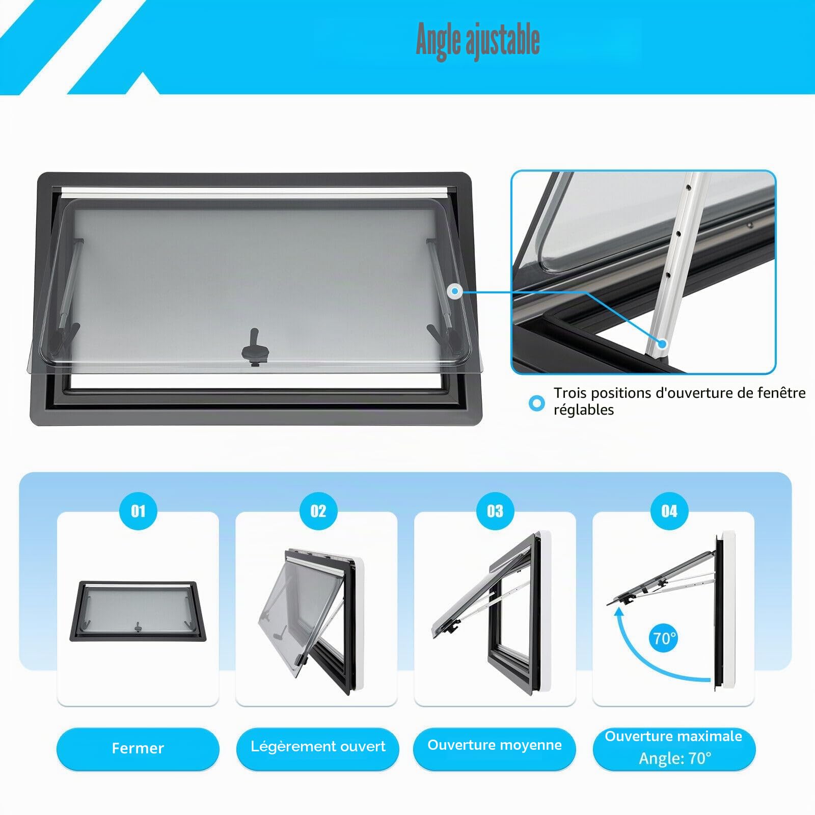 900 x 500 mm - Fenêtre de caravane pliante avec volet roulant intégré et protection solaire pour caravane