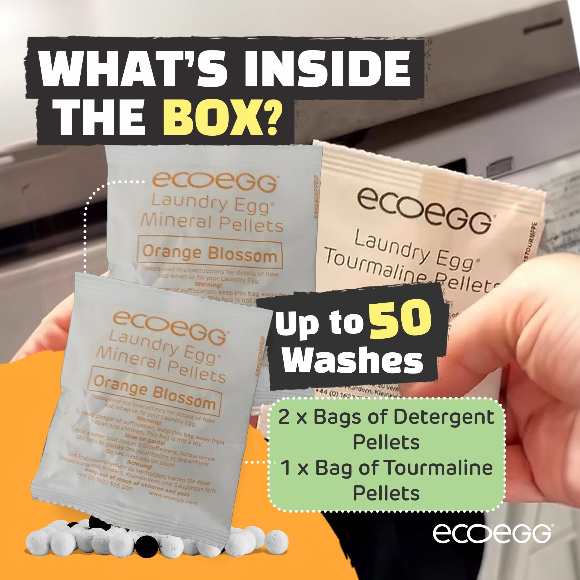Ecoegg Laundry Egg Refill Pellets | Replacement for detergent, softener, oxi power + stain remover | Non bio | Sensitive Skin | 50 Washes (Orange Blossom)