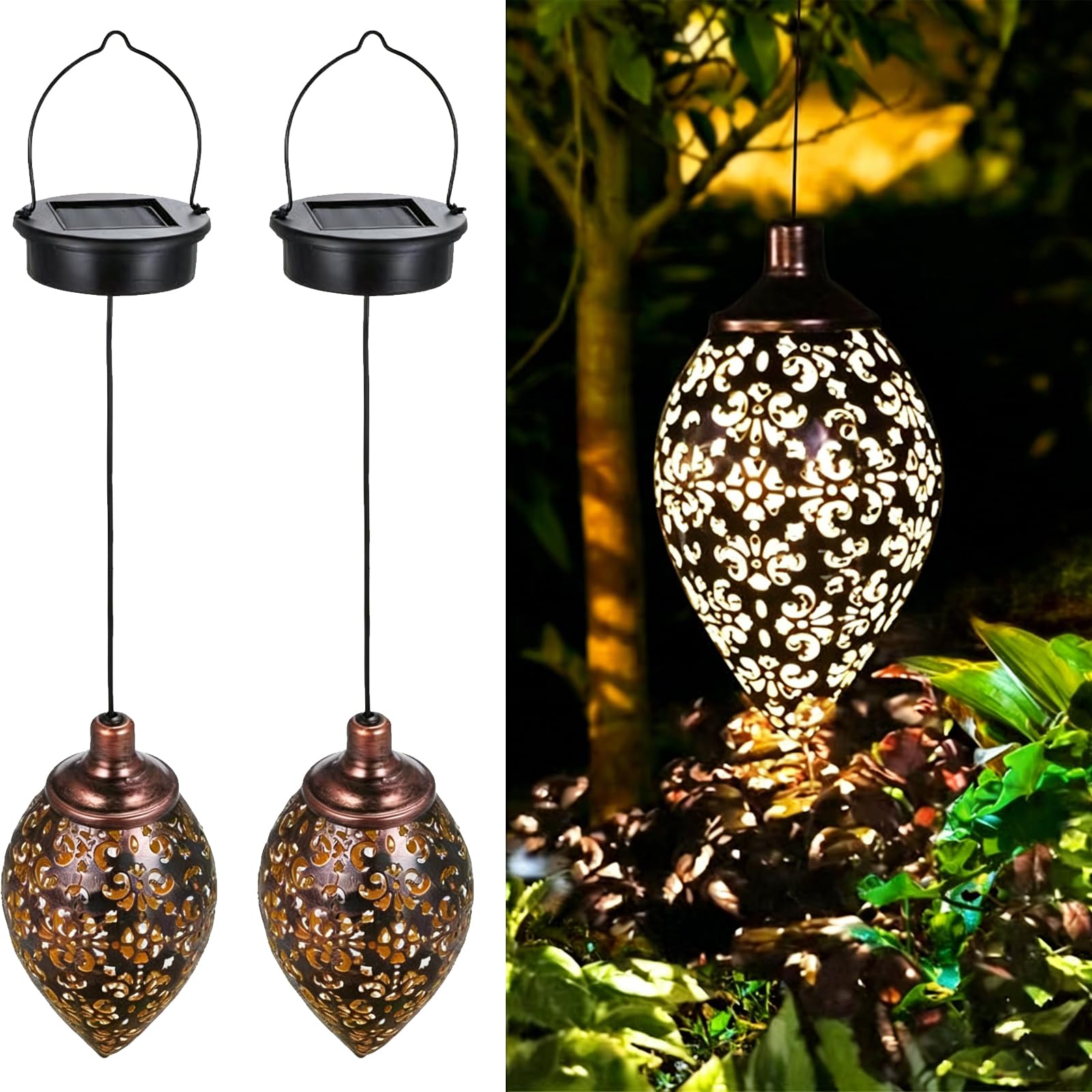 Kemay Women's Brown 2 Pack Solar Lanterns Outdoor Garden, Waterproof Hanging Solar Lights Metal Decorative Garden Lanterns For Outside Patio Yard Porch Pathway Decorations