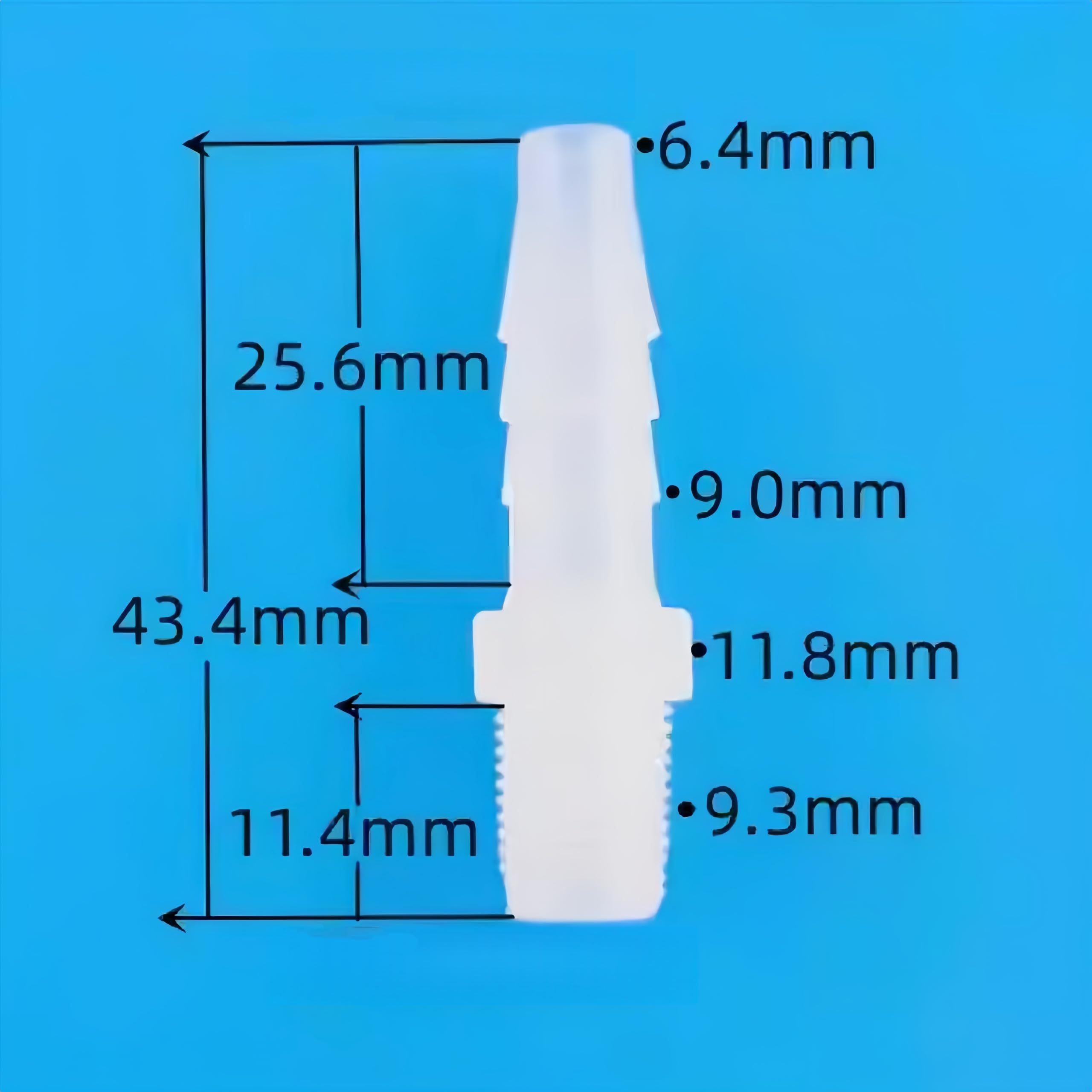 Gwint męski 1/8G do złączki do węża z przyłączem króccowym, 50 sztuk złącza z tworzywa sztucznego PP(1/4inch 6.4mm)