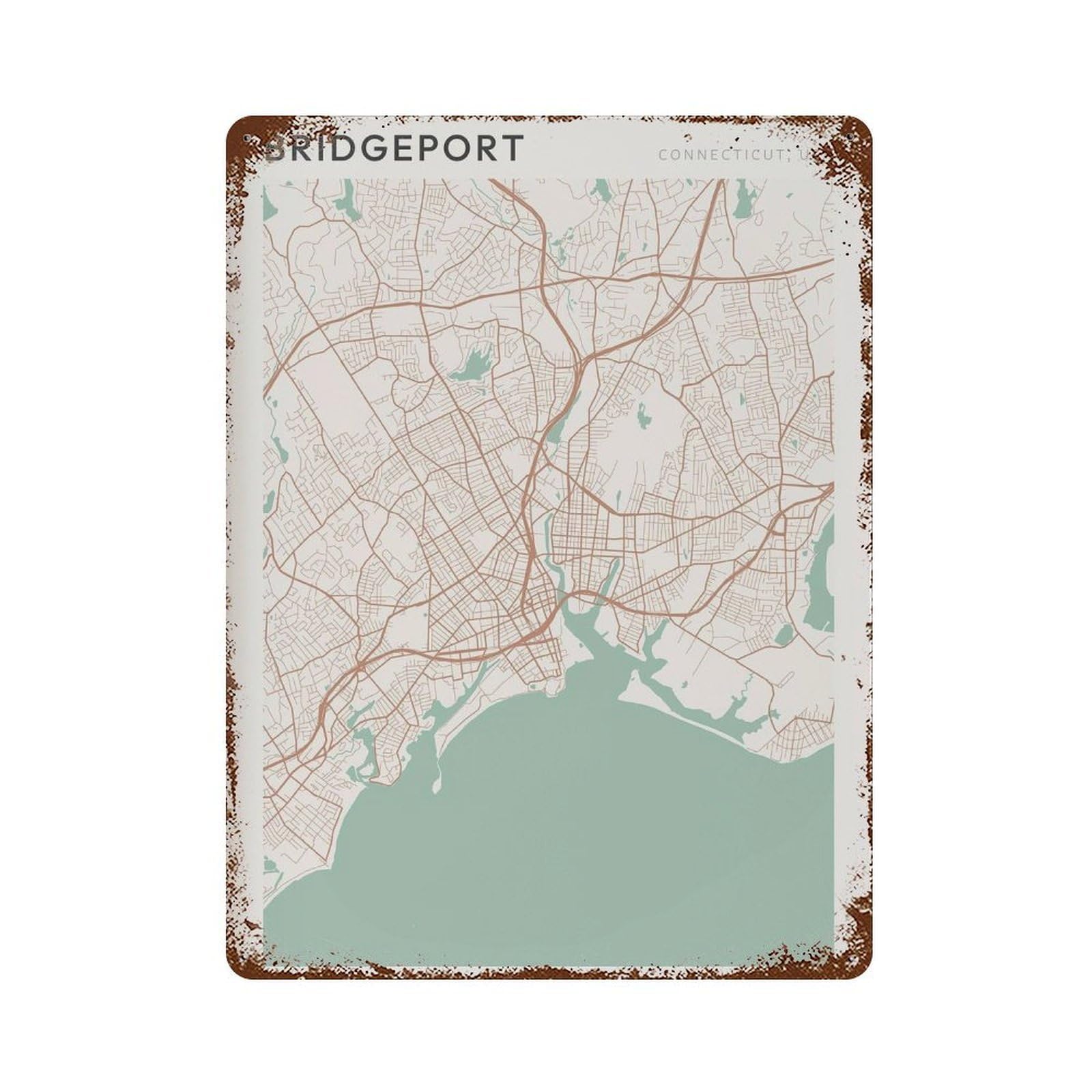 xiaoxiaoshen Bridgeport Map Connecticut Travel Gift Farmhouse Decor to Mom (2) Wall Decor Art Metal Tin Poster Modern Home Decor Art Home Bar Shop Decorations Vintage Sign 40x30cm