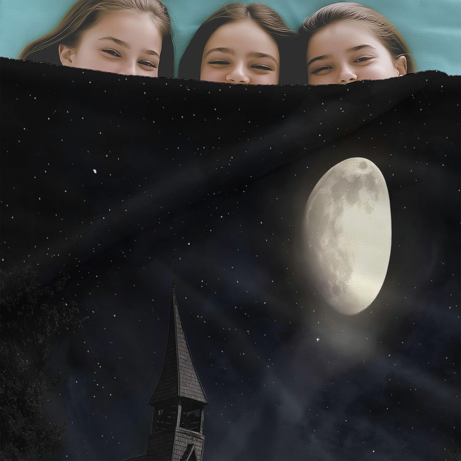 Koc polarowy Retro Nocturne Sky Flanelowy Koc polarowy, narzuta na sofę Wygodny koc Dwuosobowy Koc na łóżko Zimowy, 220 x 240 cm Czarny