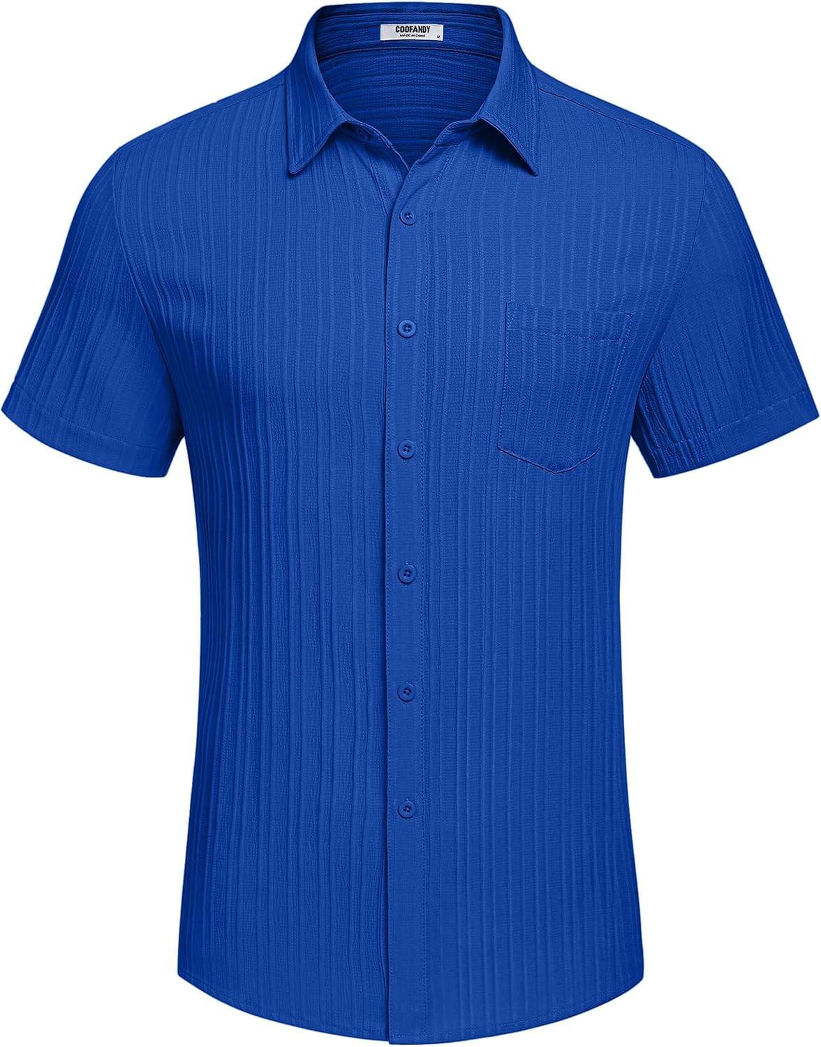 COOFANDY Men's Casual Button Down Shirts Short Sleeve Textured Summer Beach Shirt with Pocket thumbnail