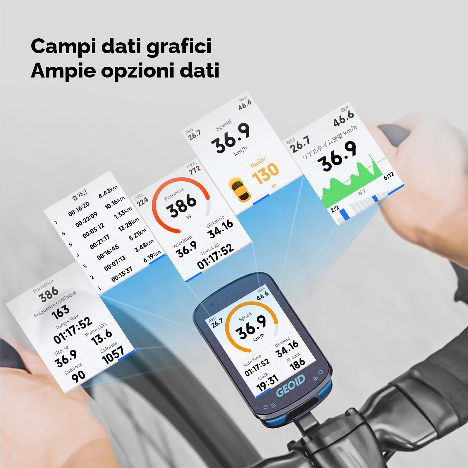 Computer da bici GPS GEOID CC600 con supporto manubrio prolungato