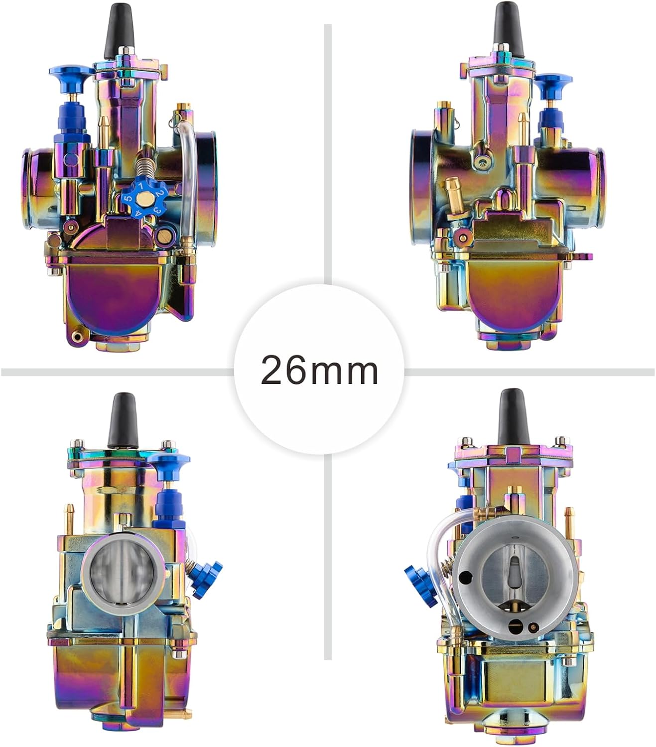 PWK 26mm Carburetor Colorful Carb for 75cc to 125cc 2T 4T Engine Motorcycle Scooters Dirt Bike Motocross ATV Quad Off Road with Carb Jets