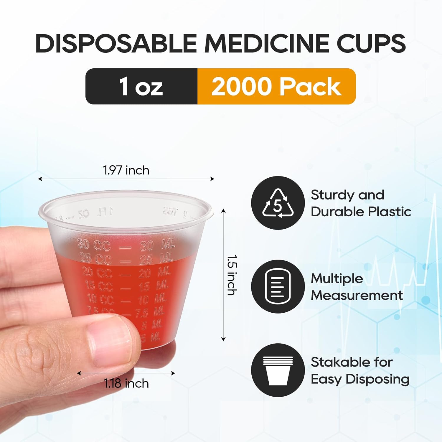 Turbo Bee Disposable Medicine Cups (1 oz) 2000 Pack,Small Plastic Measuring Cups for Medical Purposes, or Mixing and Measuring Resin, Epoxy, DIY Arts, Paint