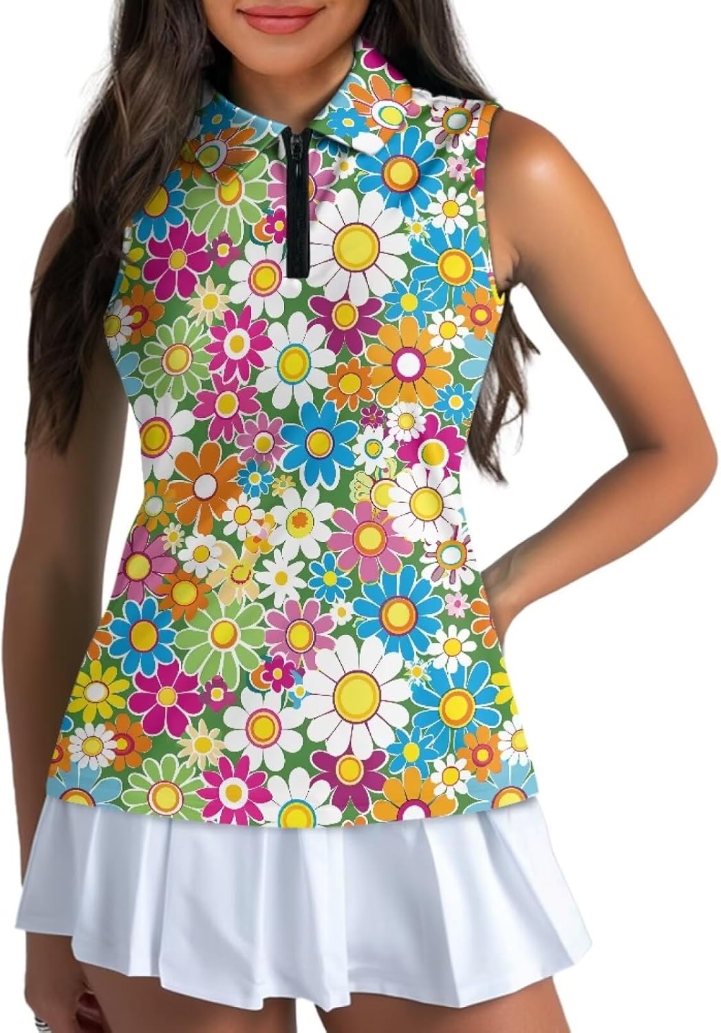 Yewattles Women's Sleeveless Golf Tennis Shirts Zip Up Quick Dry Workout Tank Tops Athletic Shirt for Daily Life