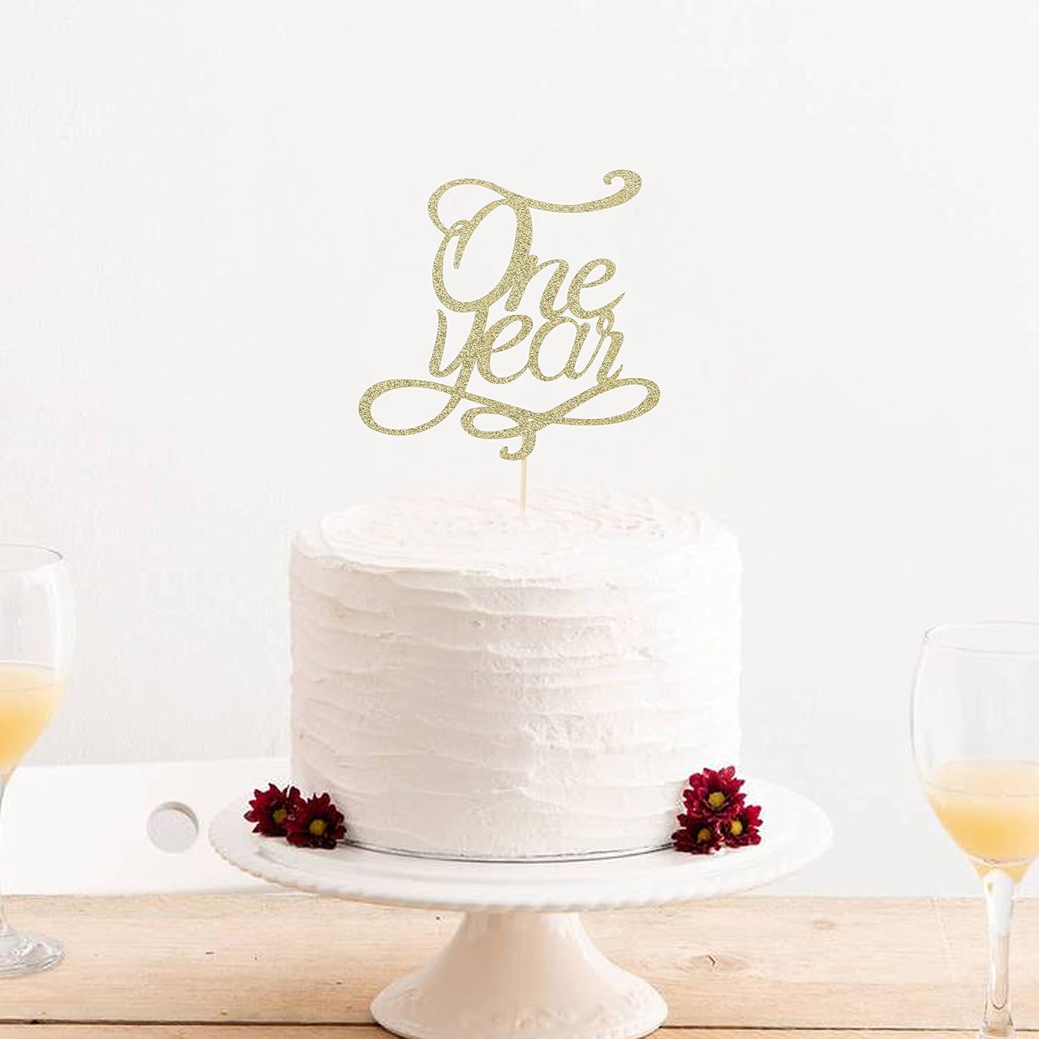 One Year Cake Topper - One Year Married Cake Topper, Golden Glitter Anniversary CakeTopper, 1st Anniversary Decorations