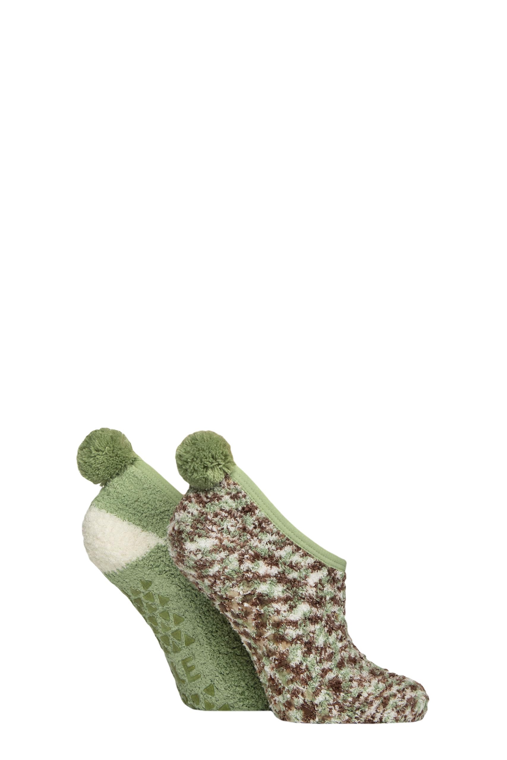 Elle Women's Forager Cosy Socks - Mary Jane, Pom Poms, Anti Slip Grips, Warm,Winter, Colourful, Bright, Size 4-8 Multipack Of 2 (Uk, Numeric, 4, 8, Regular, Regular, )