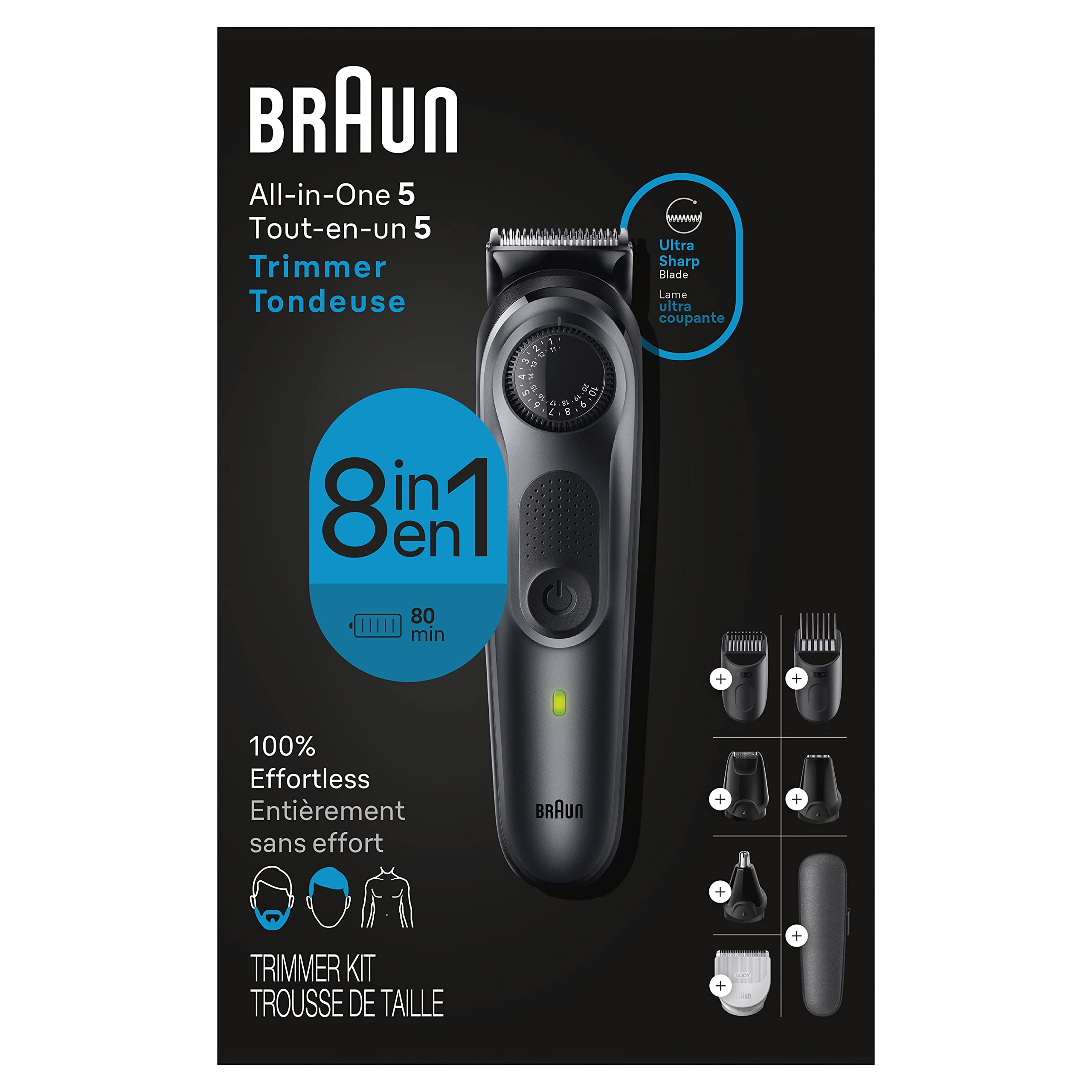 Braun All-in-One Style Kit Series 5 5471, 8-in-1 Trimmer for Men with Beard Trimmer, Body Trimmer for Manscaping, Hair Clippers & More, Ultra-Sharp Blade, 40 Length Settings, WaterproofBraun All-in-One Style Kit Series 5 5471, 8-in-1 Tri…