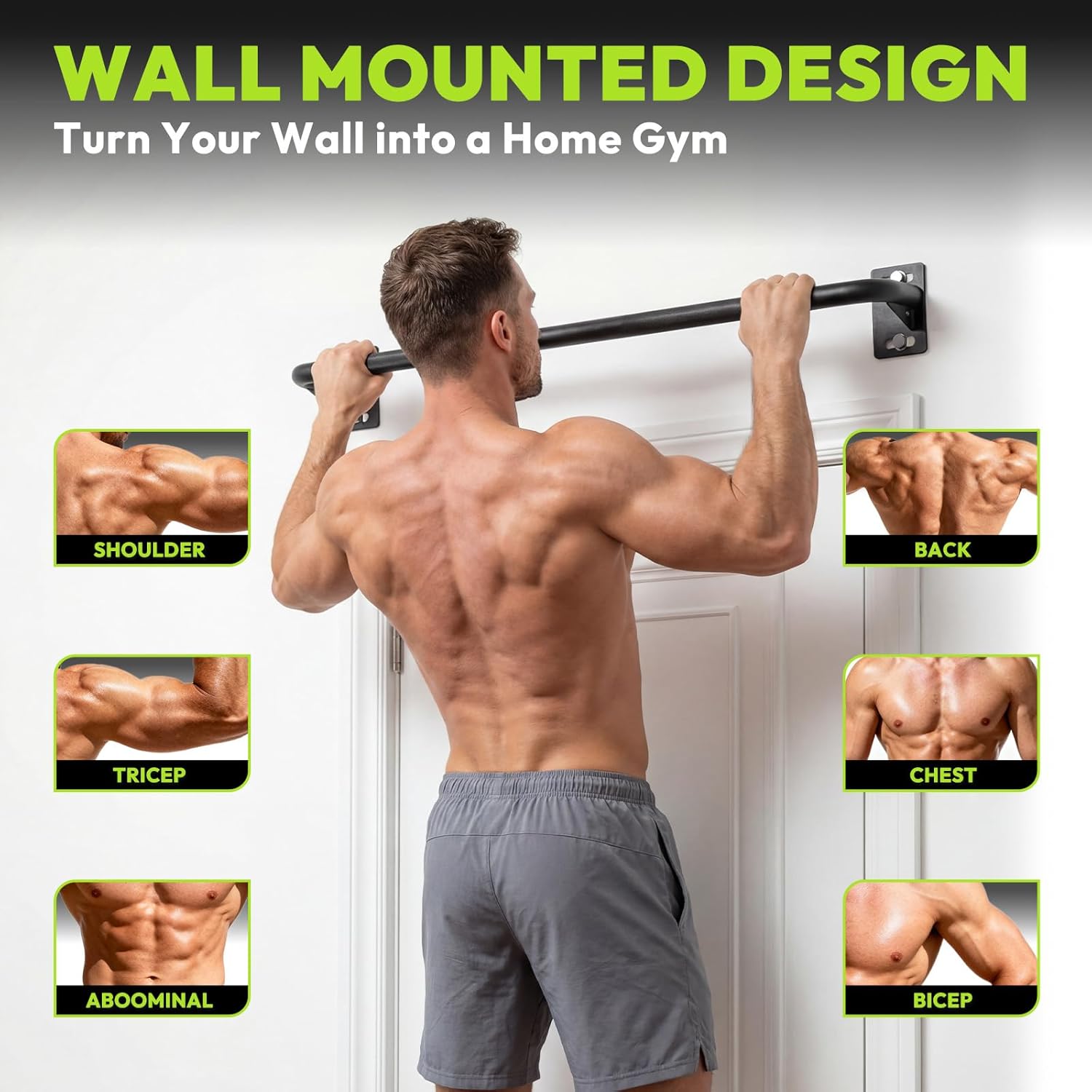 HANDBODE Pull Up Bar for Doorway and Wall Mount - Chin Up Bars for Home Gym, 36‘’/52‘’ in Upper Body Workout Equipment with 500 lbs Capacity, Portable Thickened Steel Construction, Joist Mounted