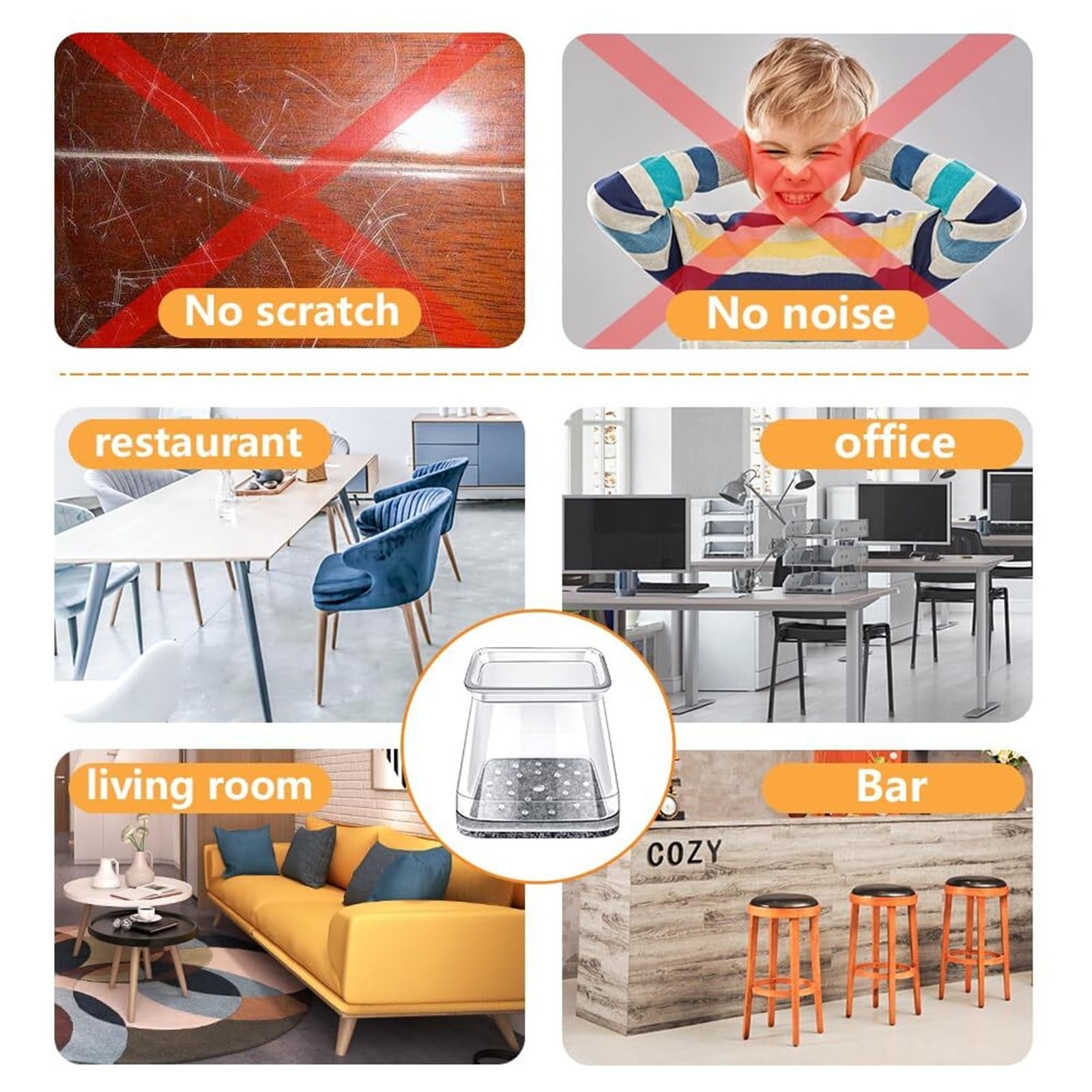 Fieltro Adhesivo Protectores de Patas Silla Deslizadores Piso Fieltro | 32 Uds. Tapas cuadradas de silicona for muebles for caminar tranquilo(32 PCS_XL)