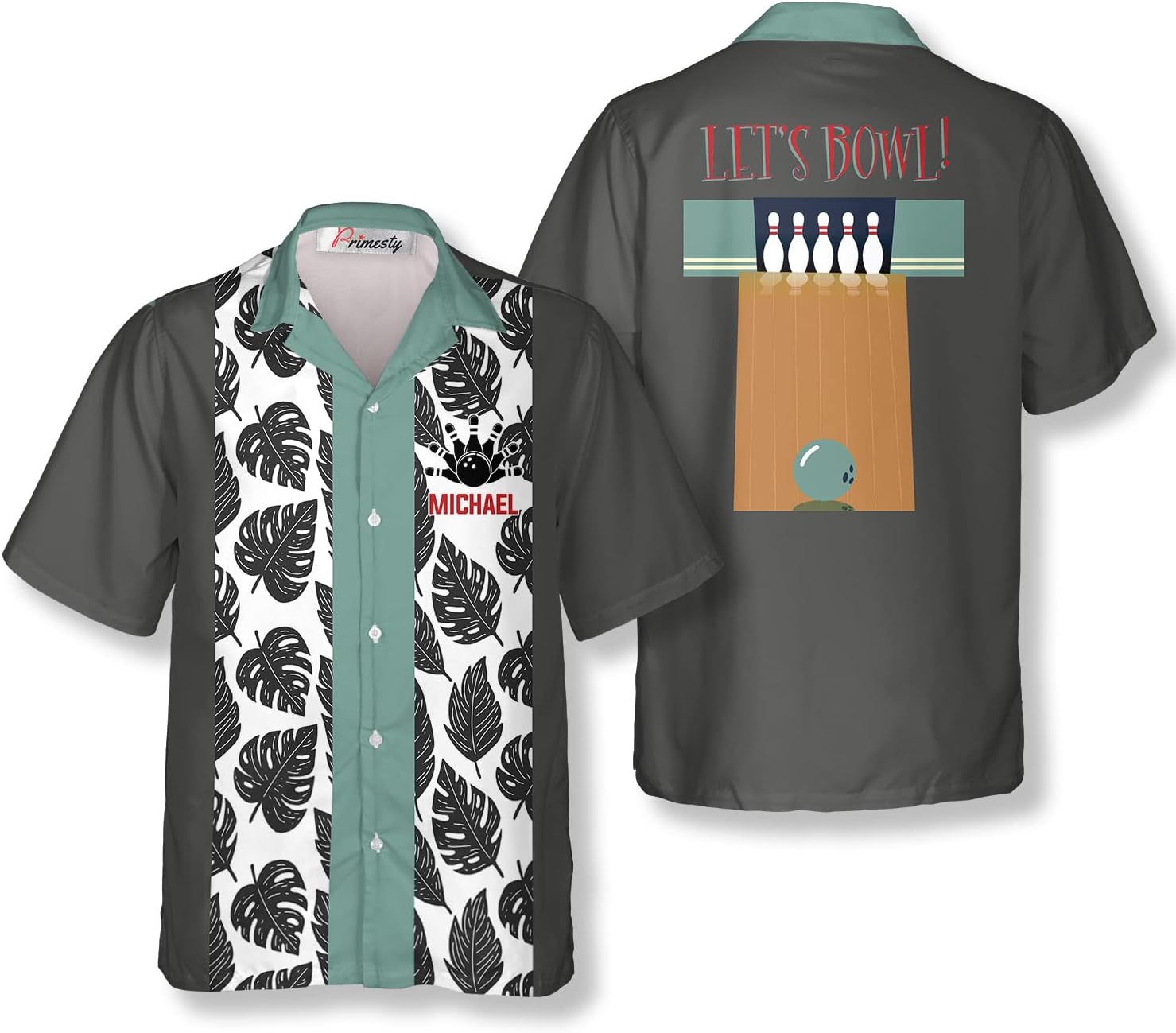 PRIMESTY Bowling Men's Hawaiian Shirts, Bowling Shirts for Men, Casual Short Sleeve Bowling Shirts, Size S-5XL