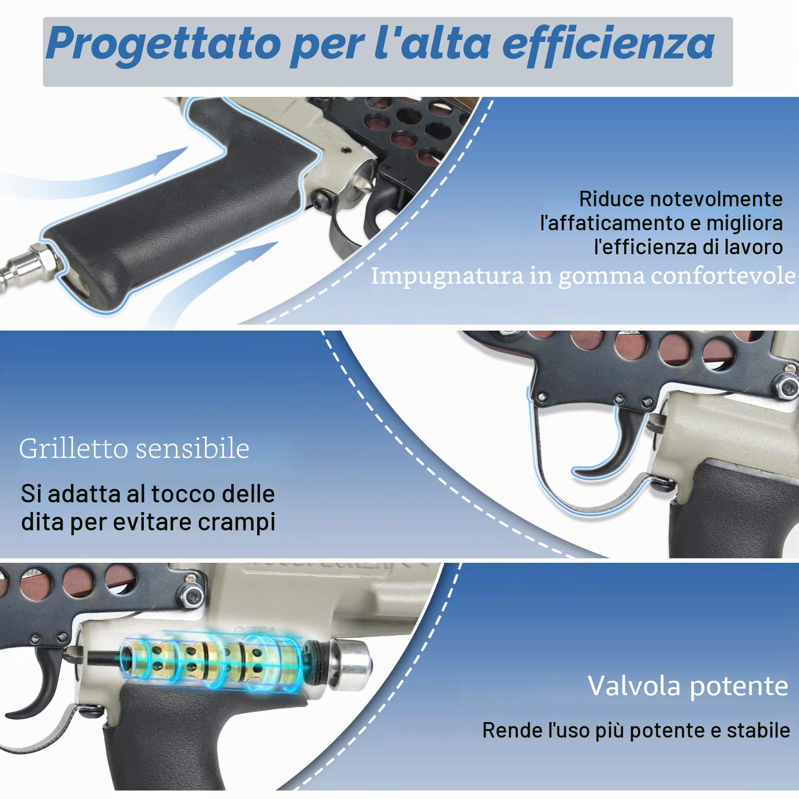 WOODPECKER C-7EA 15GA pinza a C pneumatica naso lungo per gabioni | Corona 19mm, chiusura 7mm, naso allungato per punti stretti, qualità industriale 15GA, per gabbie, recinzioni e sedili