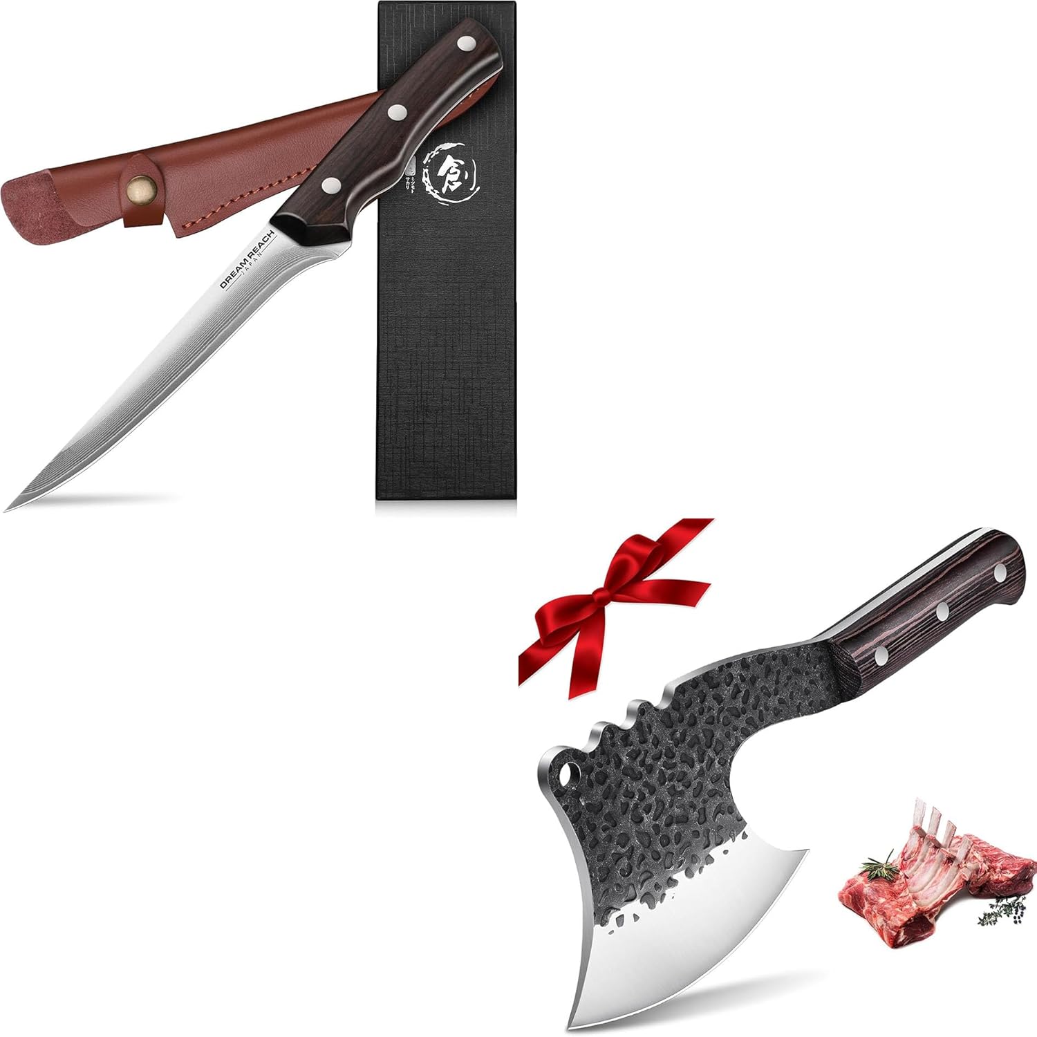 Dream Reach Boning Knife for Meat Cutting Japanese High Carbon Steel Deboning Knife Hand Forged Butcher Knife Meat Bone Cleaver Knife with Cover for Kitchen Outdoor