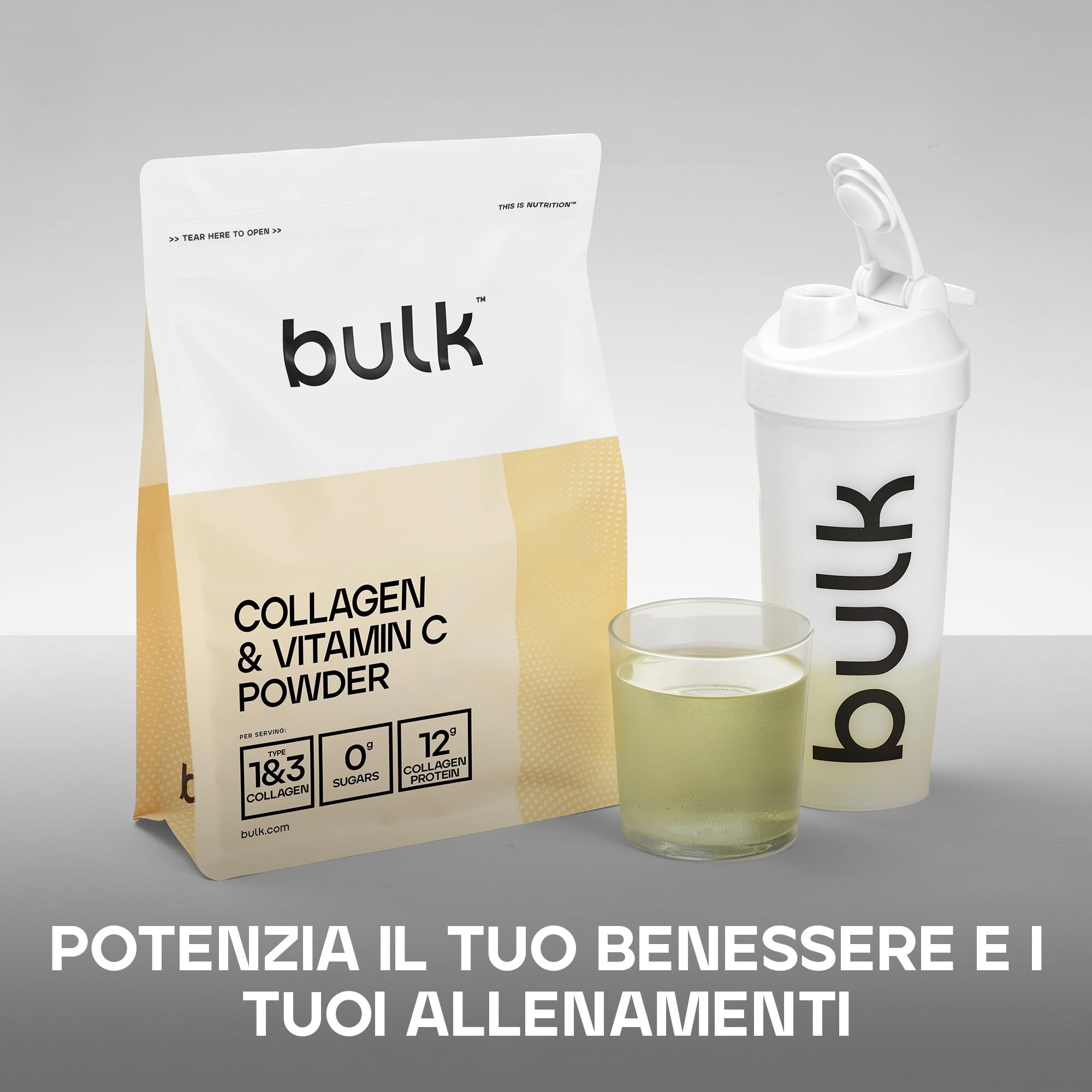 Bulk Collagen and Vitamin C Powder, 500 g, Packaging May Vary, Non aromatizzato