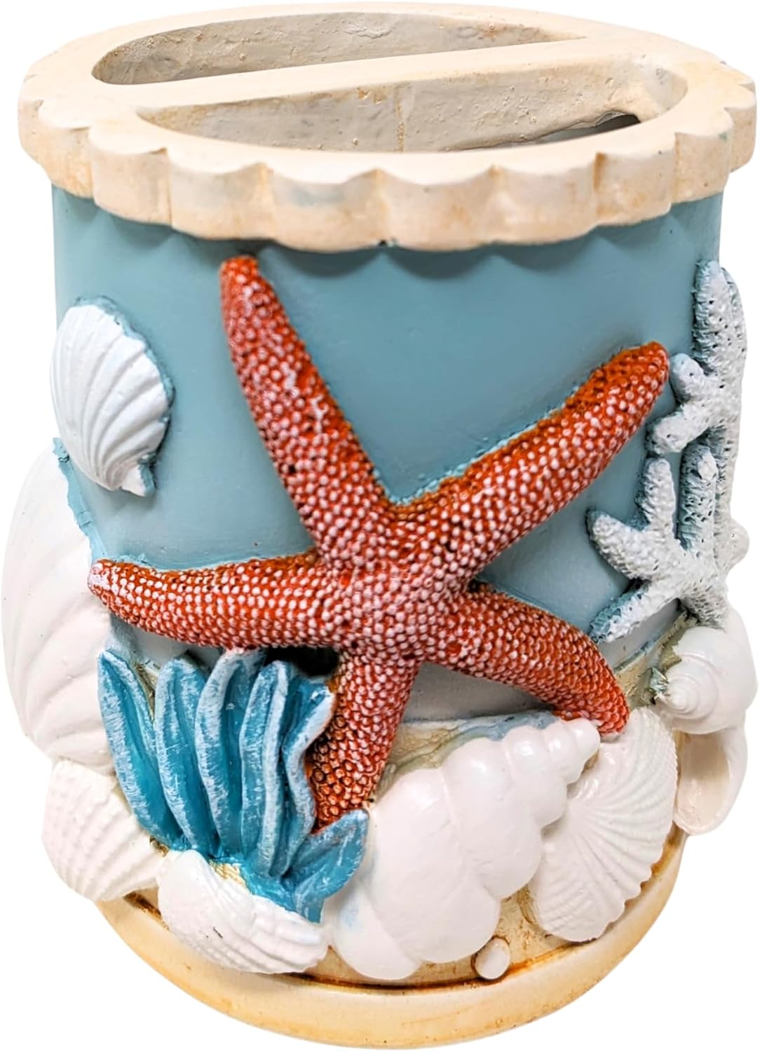 Seaside Splendor Toothbrush Holder – Beautifully Detailed 3D Ocean Elements, Seashells, Starfish, Premium Resin for Coastal Bathrooms, Guest Baths, Beach-Themed Décor, and Nautical Home Accessories