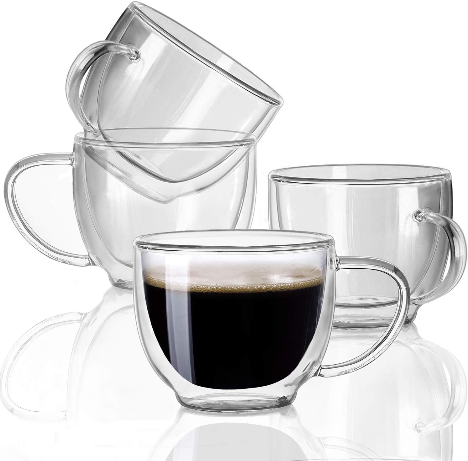 Double Wall Glass Expresso Coffee Mugs Set Of 4 (7 OZ / 200 ML) Insulted Clear Cappuccino Coffee Mugs Tea Cups