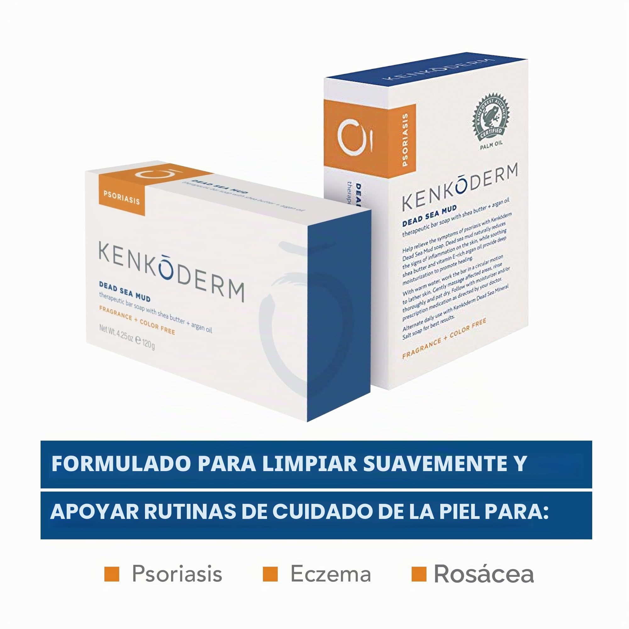 Kenkoderm Psoriasis - Jabón de barro del Mar Muerto con aceite de argán y manteca de karité, 4 unidades