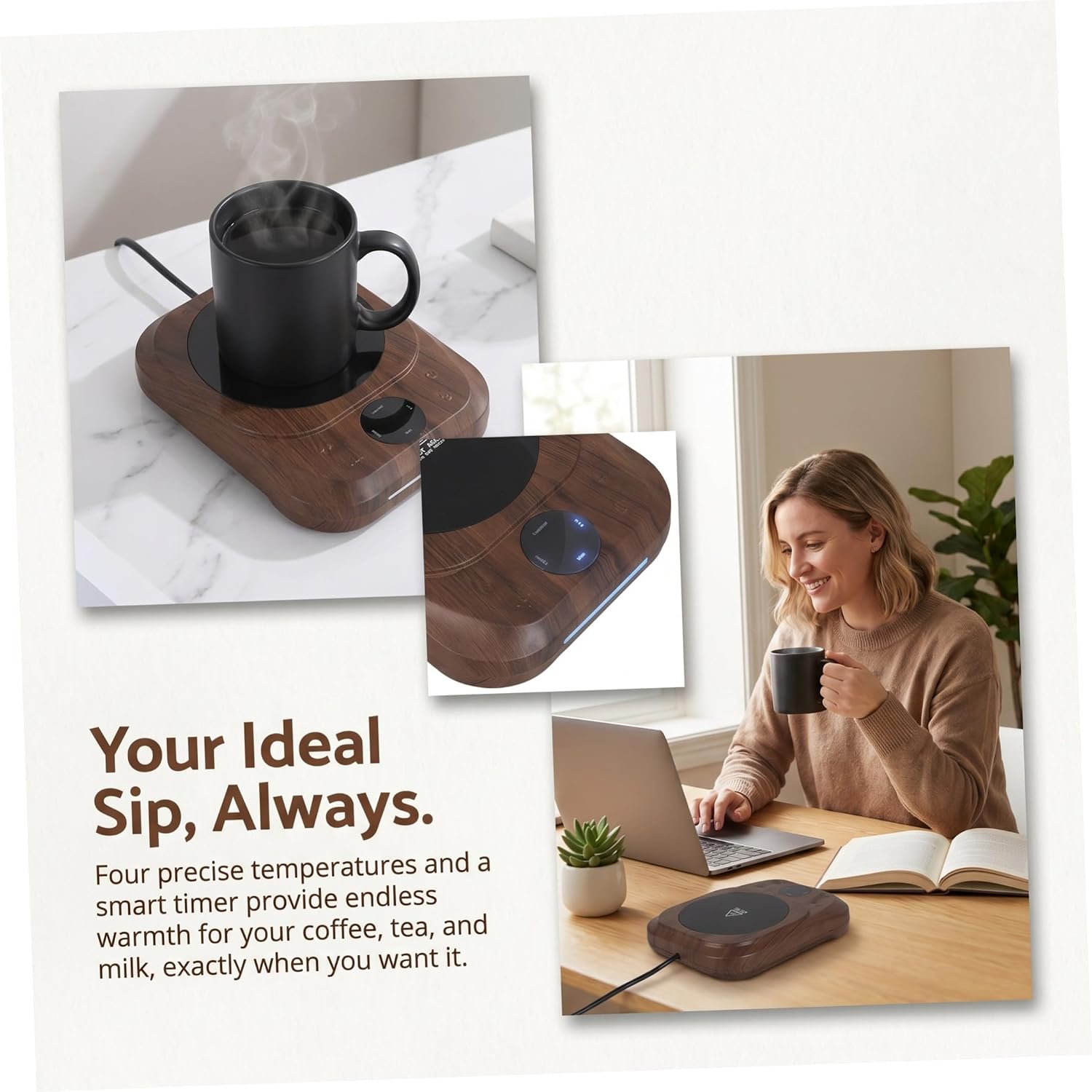 Generic Electric Coffee Cup Warmer with Timer Reservation and Even Heating, Oversized Heating Panel, Intelligent LED Screen, Colorful Ambience Light, Cord, Compatible with Milk and Coffee