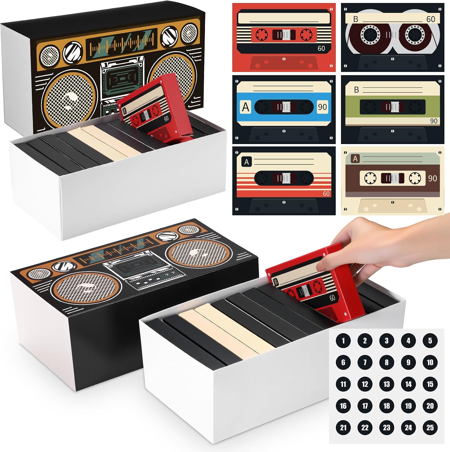 Harloon 24 Pcs 80s 90s Party Favor Boxes Hip Hop Box, Retro | Radio Player Party Treat Boxes, Novelty Boom Cassette Tape Decor, 1980s 1990s Disco Music Birthday Party Supplies