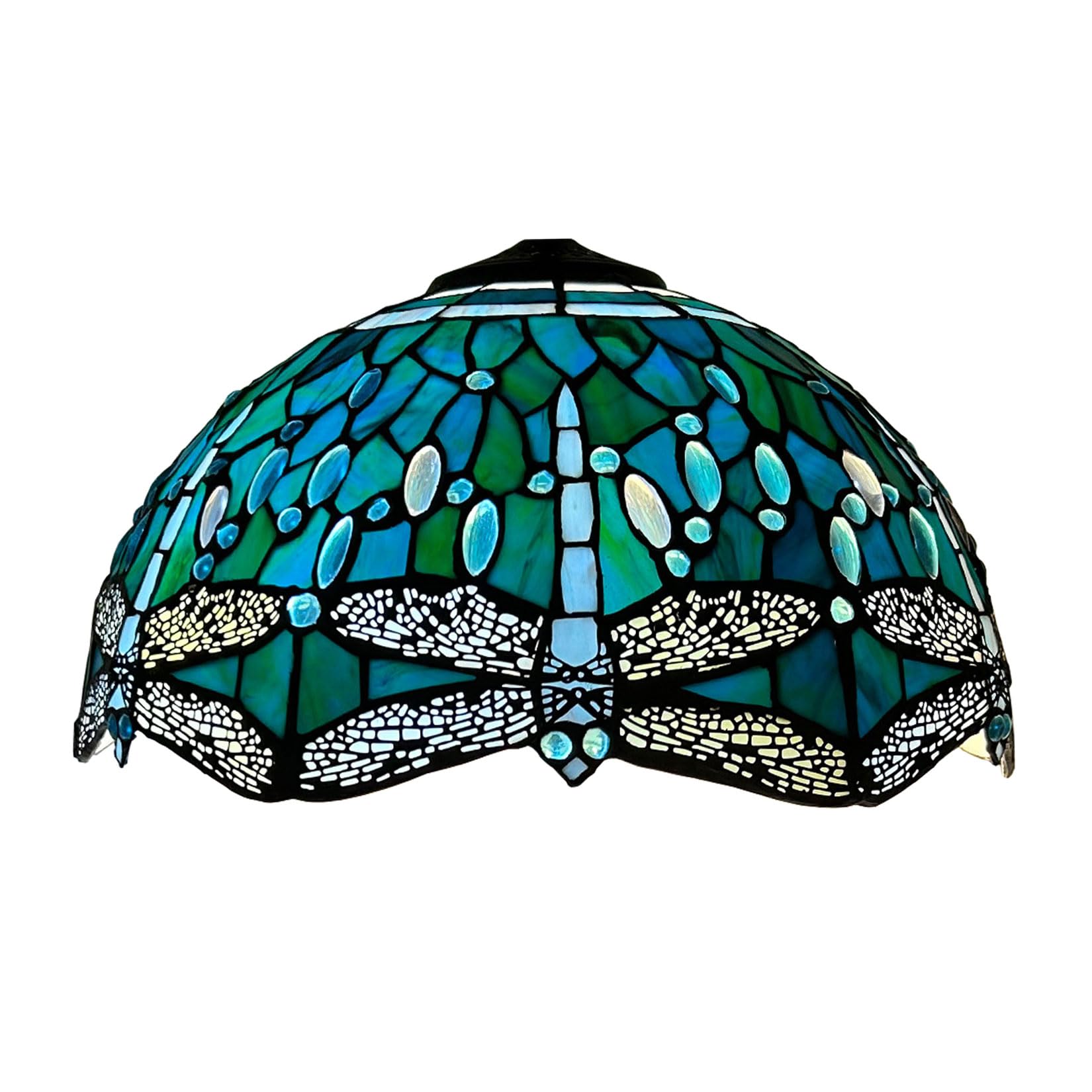 SaryEdge 16-Inch Dragonfly Lampshade Replacement, Tiffany Style Stained Glass Lamp Shade Only for Table Lamps Pendant Lamps Floor Lights Ceiling Fixture,Green，Blue，Blue