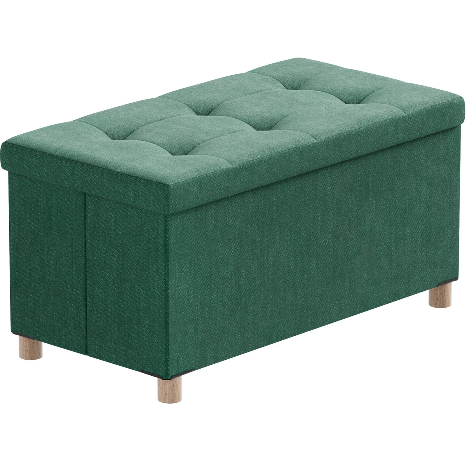 BRIAN & DANY Ottoman Storage Box with 4 Wood Legs, Linen Storage Ottoman for Living Room, Dark Green, 76 x 38 x 38 cm